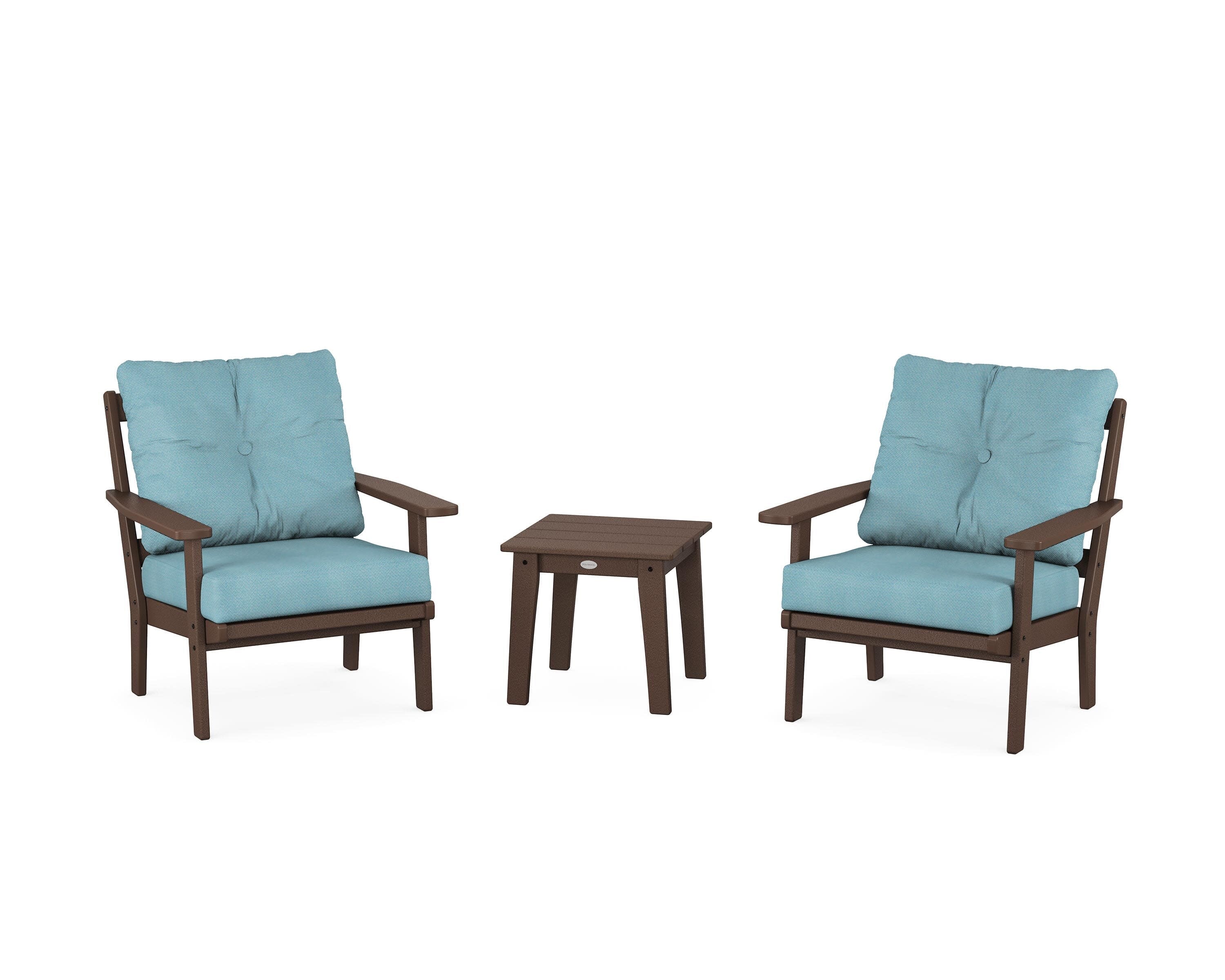 Oxford 3-Piece Deep Seating Set in Mahogany / Lattice Sky Blue