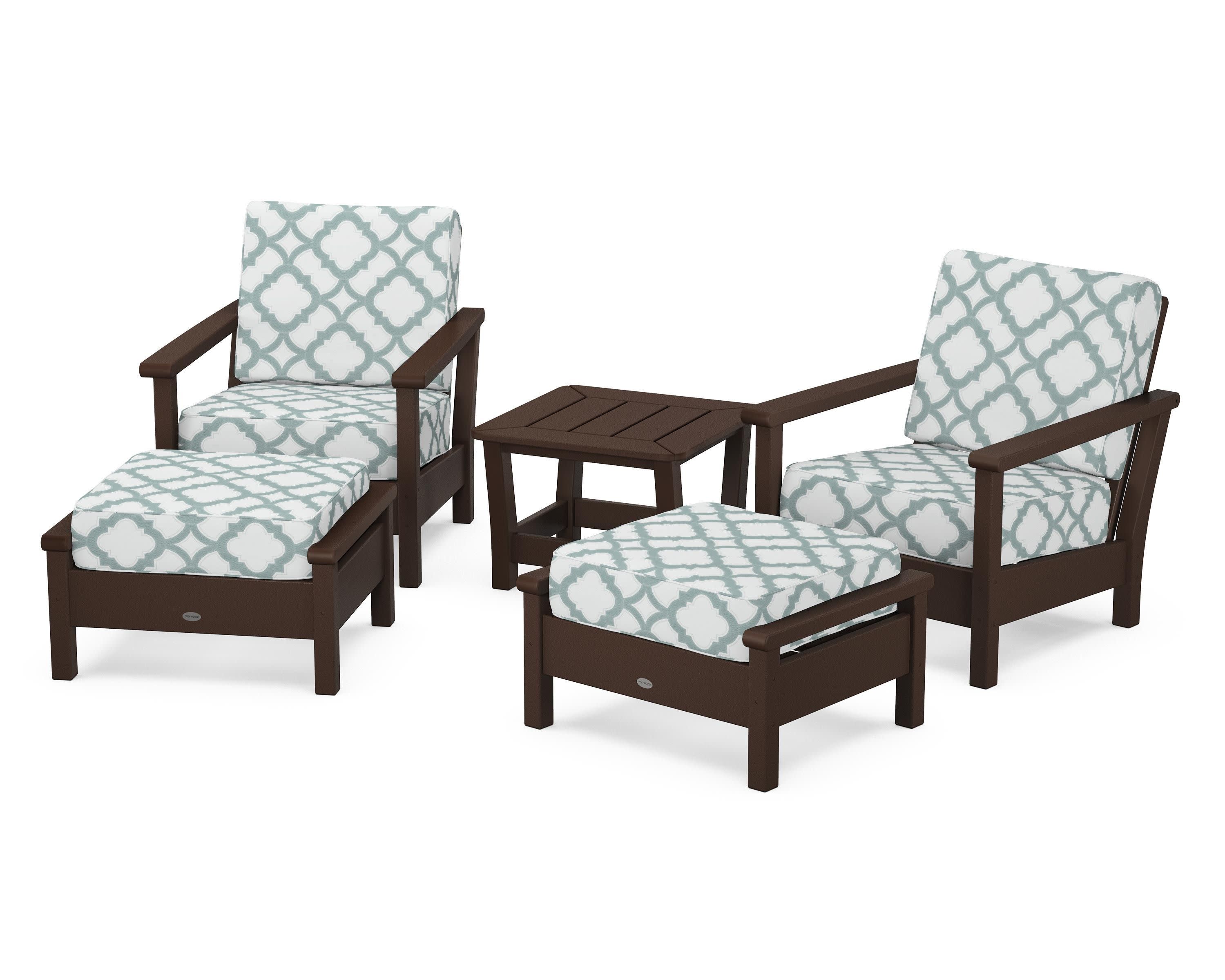 Harbour 5-Piece Deep Seating Chair Set in Mahogany / Trellis Glacier Spa