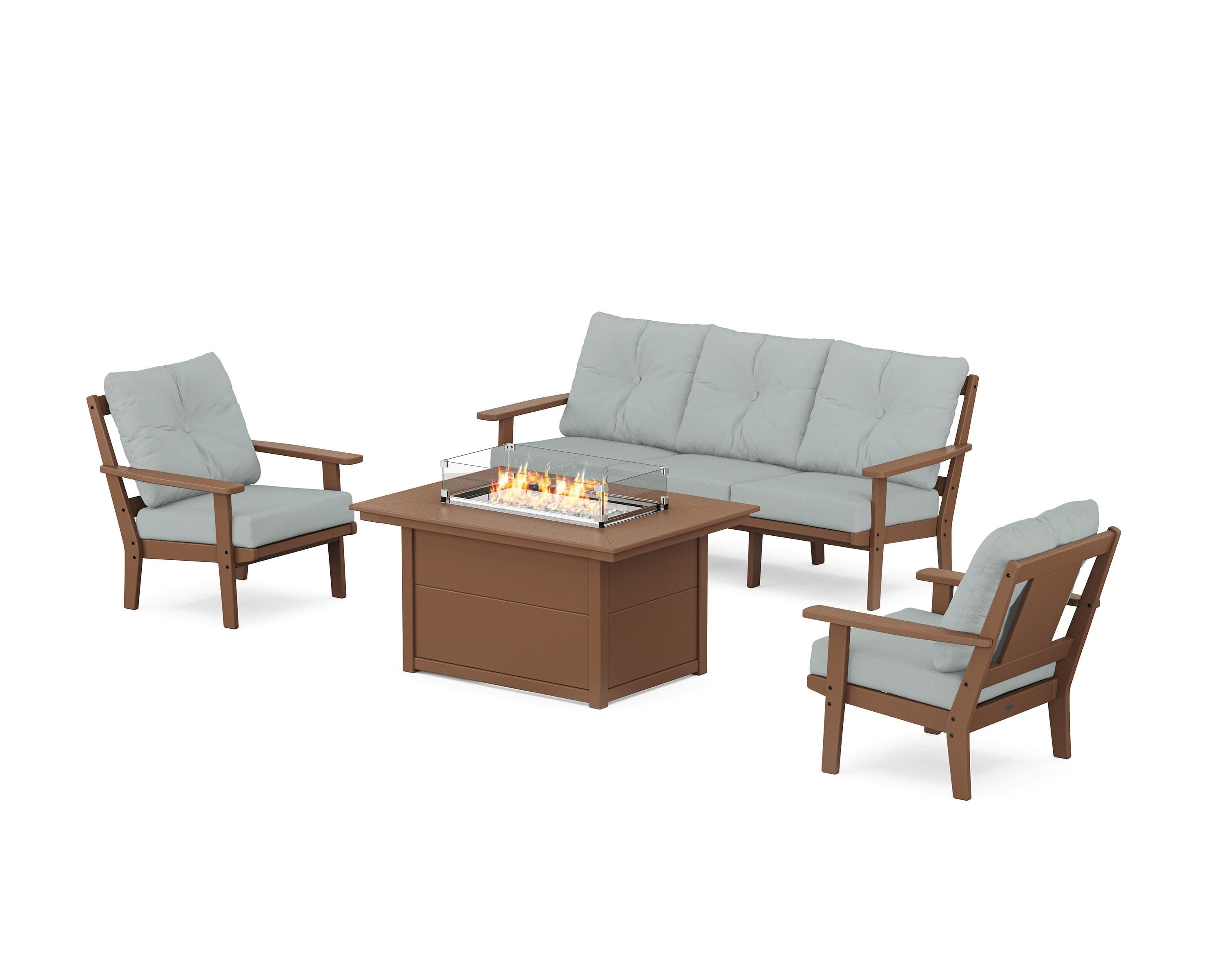 Prairie Deep Seating Fire Pit Table Set in Teak / Spa
