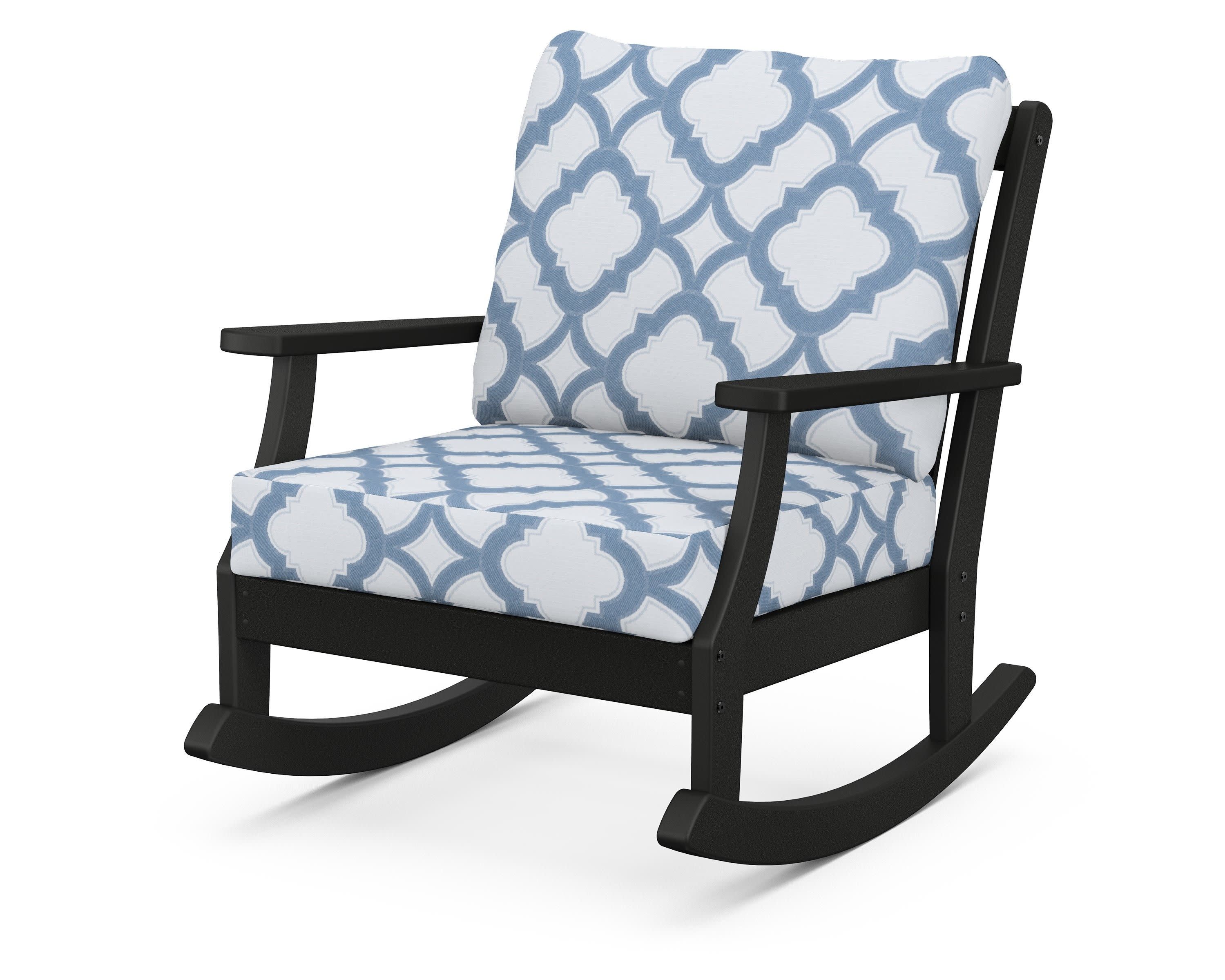Braxton Deep Seating Rocking Chair in Black / Trellis Sky Blue