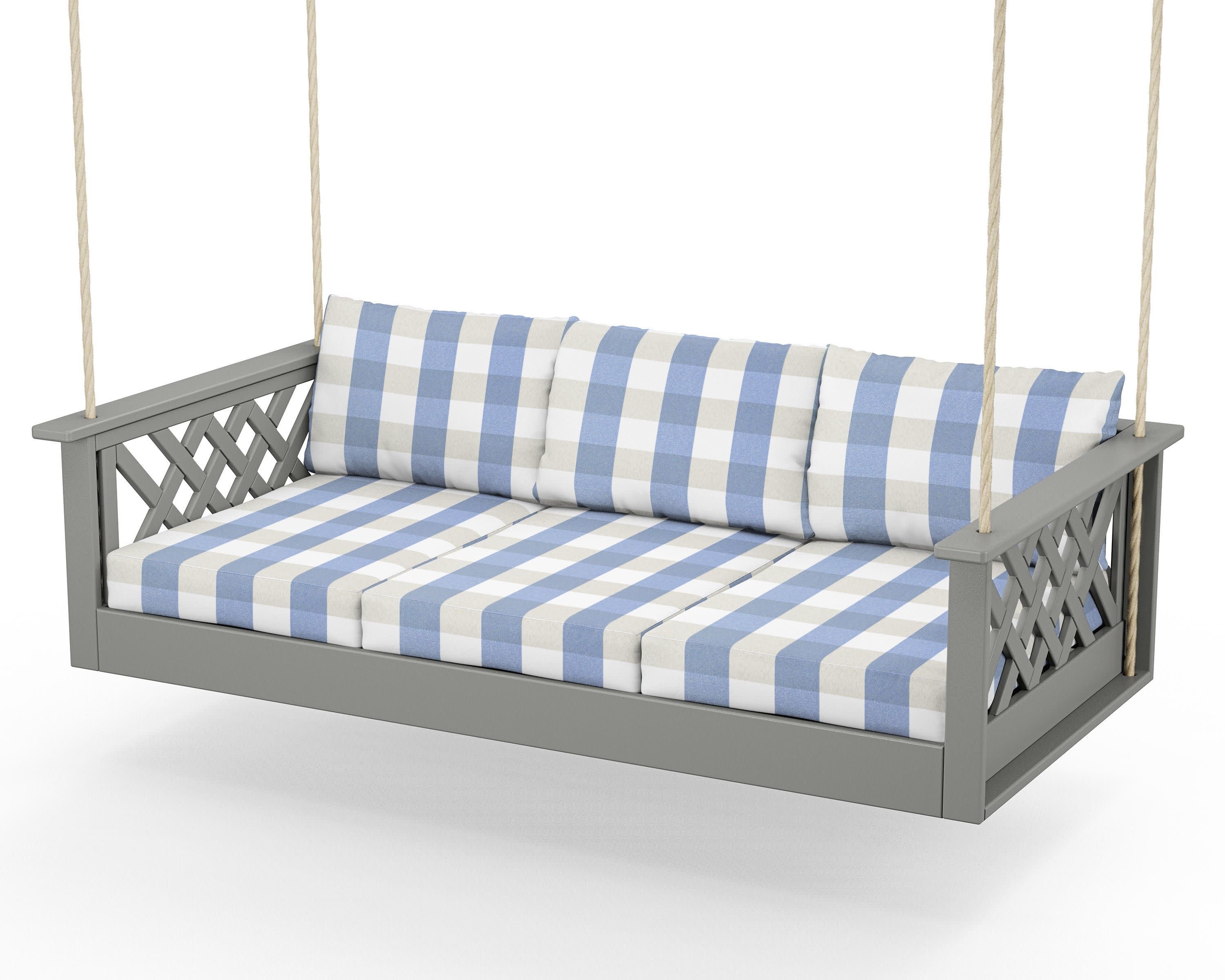 Wovendale Daybed Swing in Slate Grey / Buffalo Plaid Sky Blue