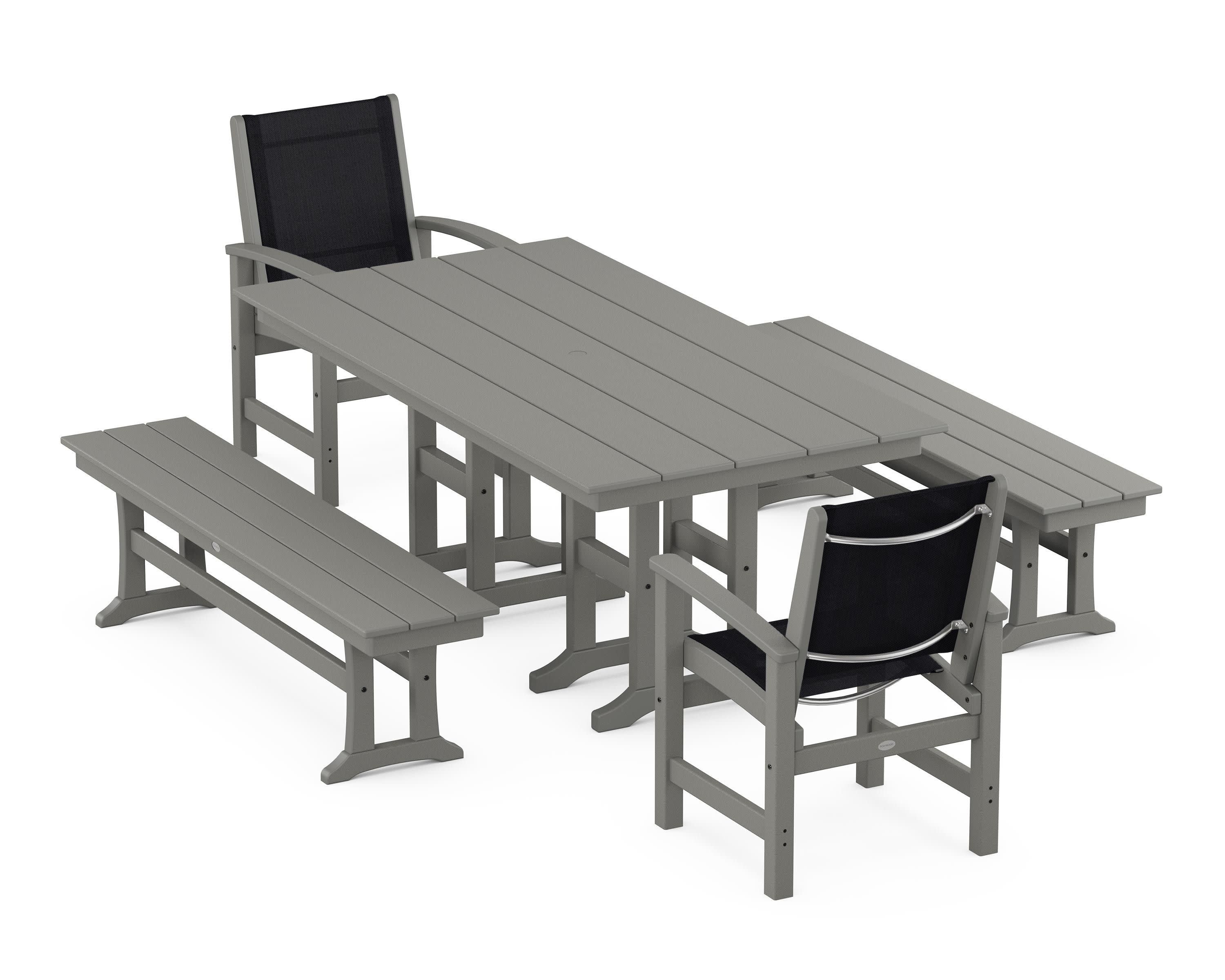 Coastal 5-Piece Farmhouse Dining Set in Slate Grey / Black Sling