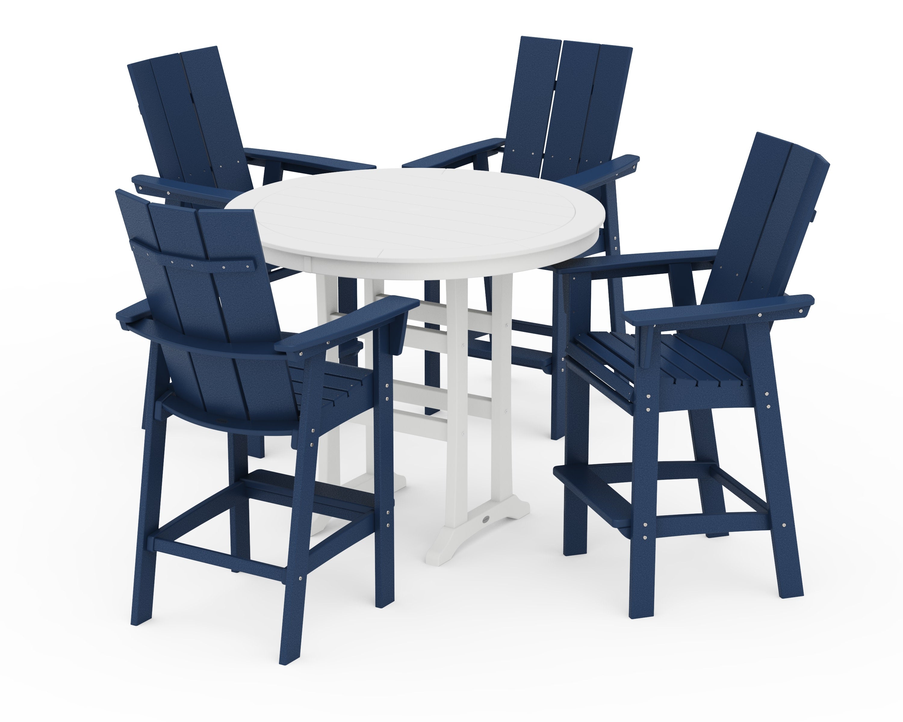 Modern Curveback Adirondack 5-Piece Nautical Trestle Bar Set in Navy / White
