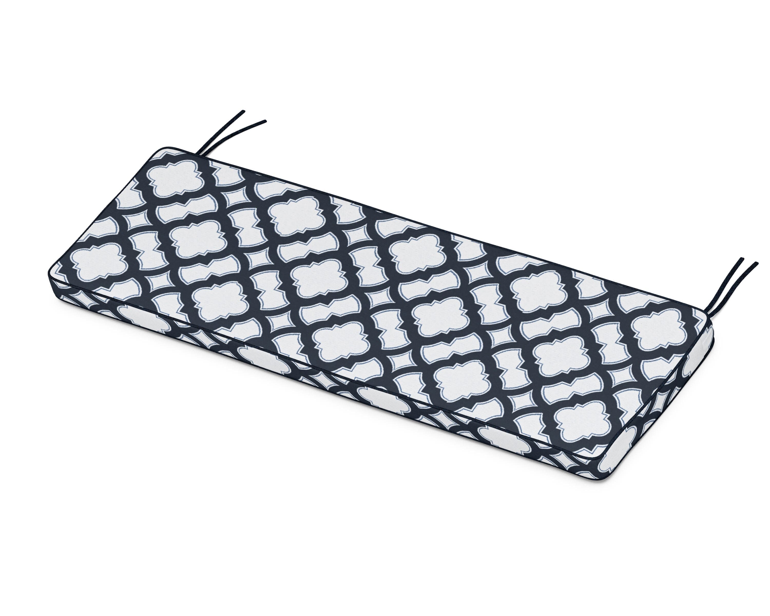Chinoiserie Bench Seat Cushion in Trellis Marine Indigo