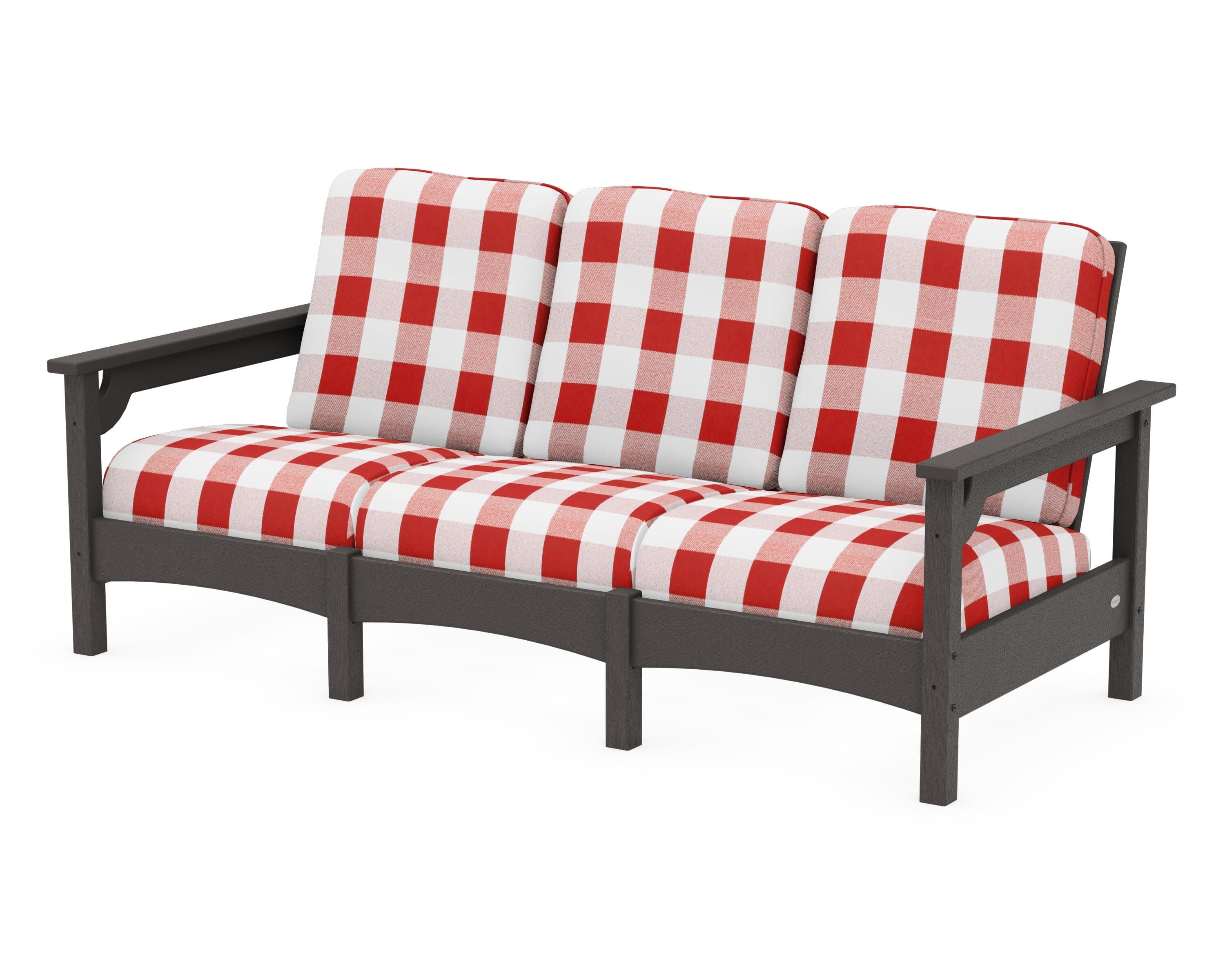 Club Sofa in Vintage Coffee / Buffalo Plaid Crimson