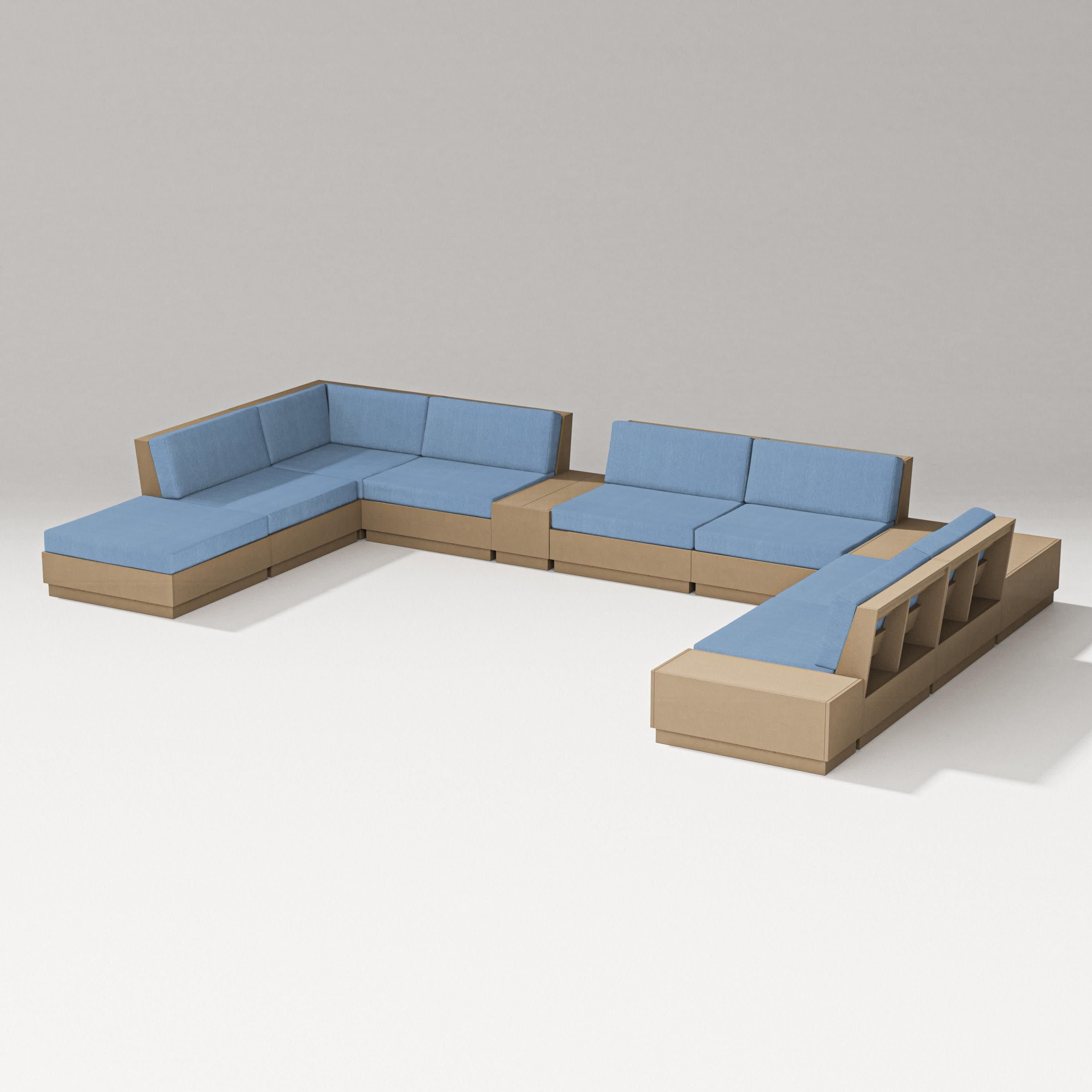 Elevate 11-Piece Conversation Sectional Set in Vintage Sahara / Sky Blue