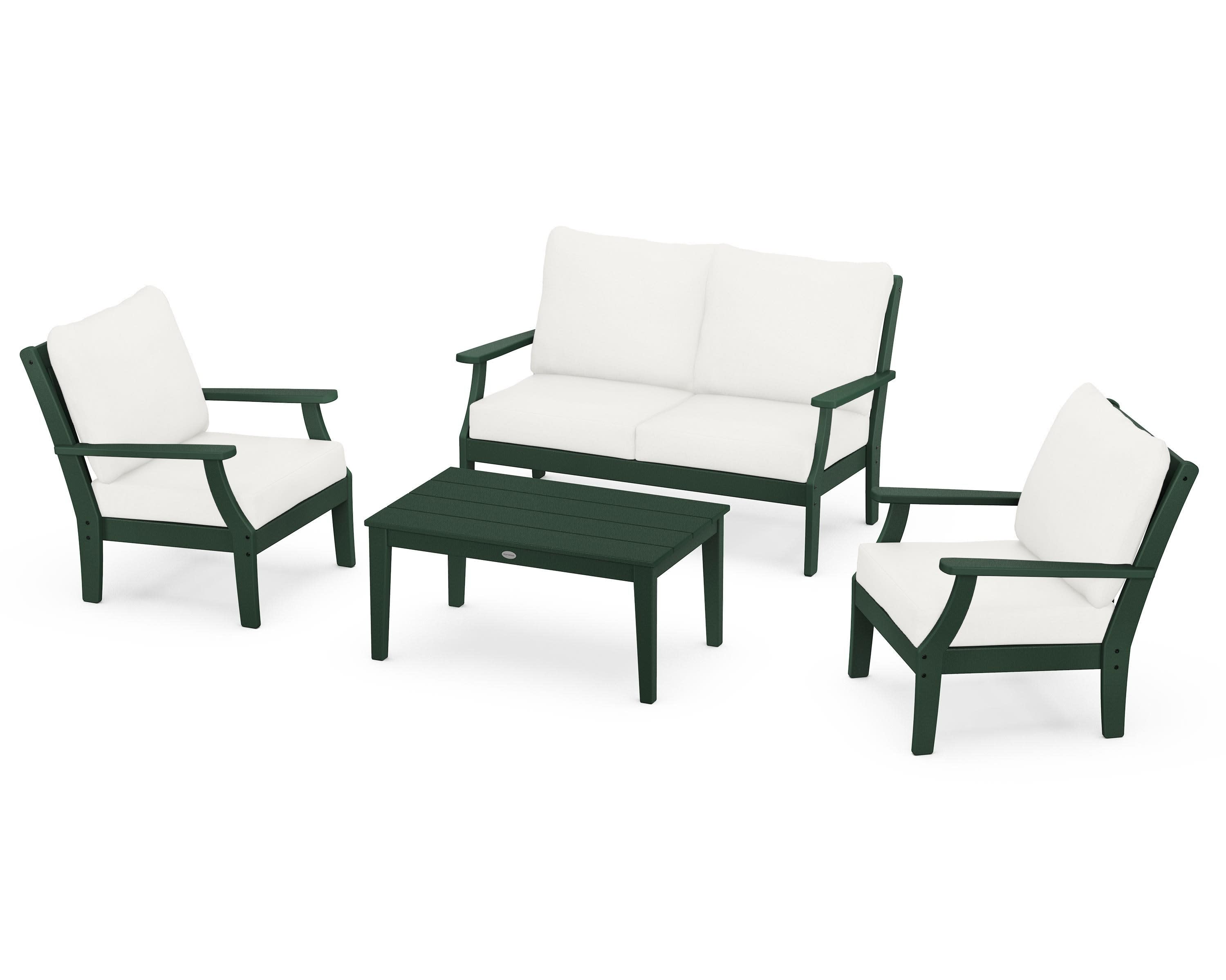 Braxton 4-Piece Deep Seating Chair Set in Green / Natural Linen