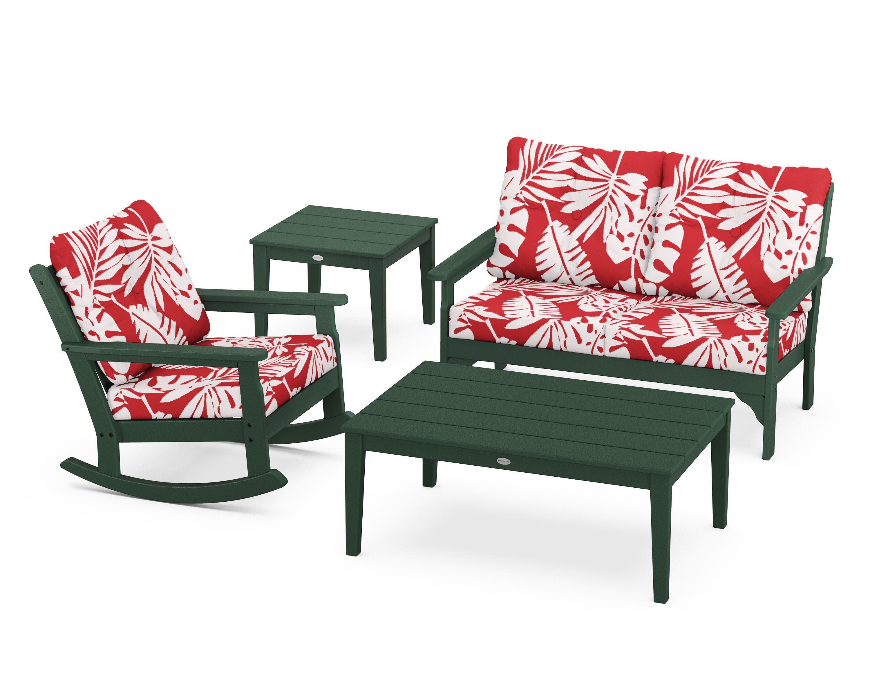 Vineyard 4-Piece Deep Seating Rocker Set in Green / Leaf Crimson