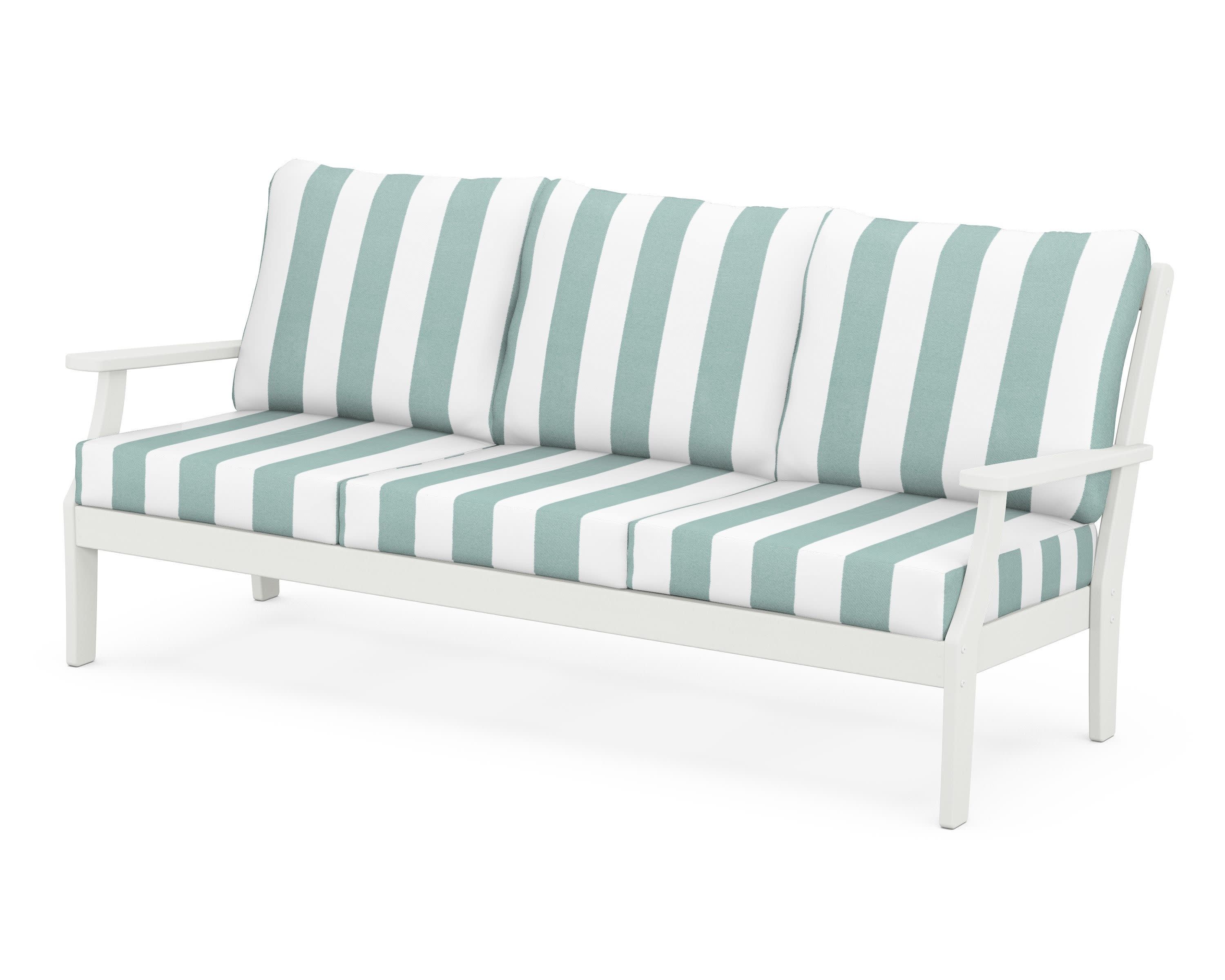 Braxton Deep Seating Sofa in Vintage White / Cabana Stripe Glacier Spa