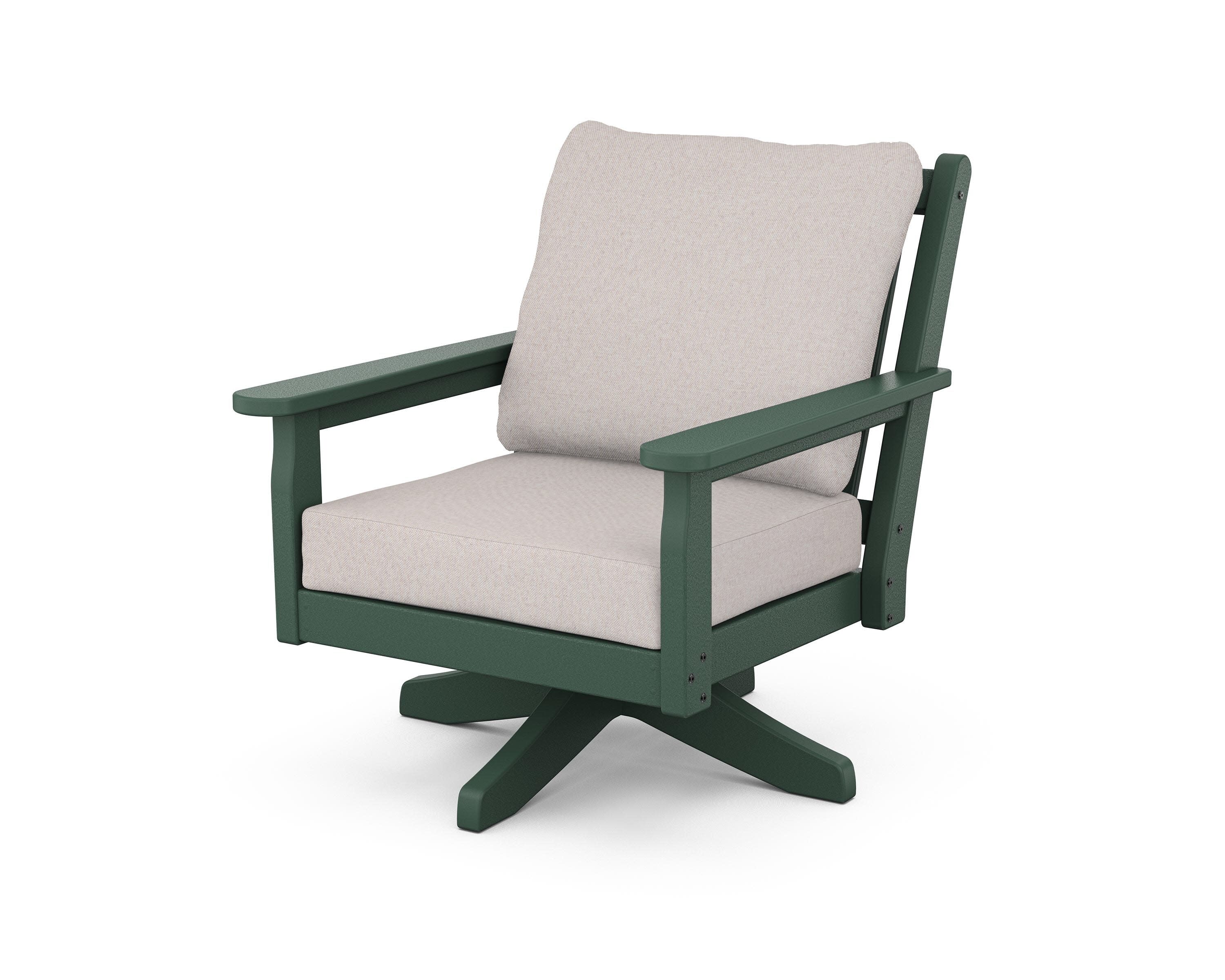 Chippendale Deep Seating Swivel Chair in Green / Dune Burlap