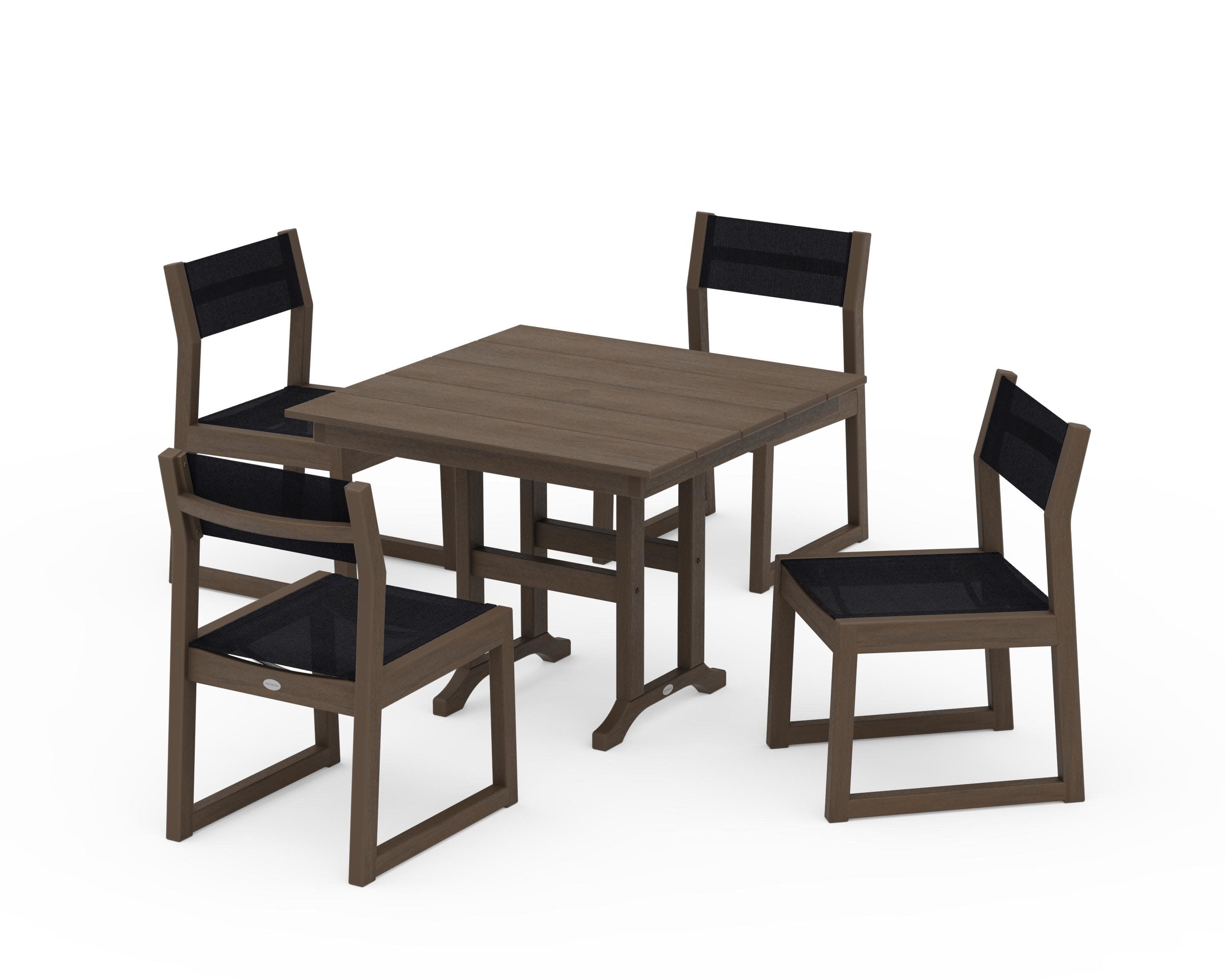 EDGE Sling Side Chair 5-Piece Farmhouse Dining Set in Kona / Black Sling