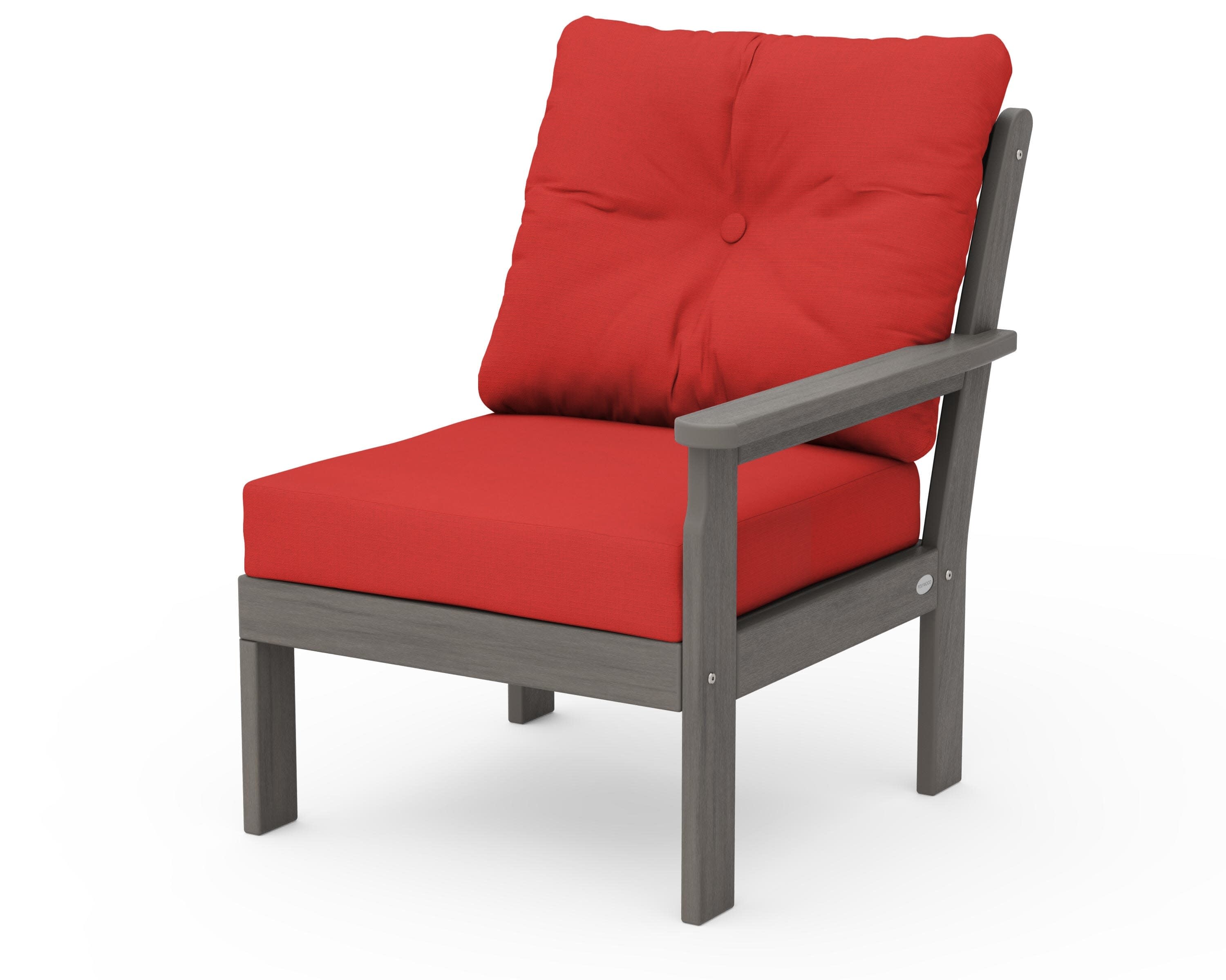 Vineyard Modular Right Arm Chair in Driftwood / Crimson Linen