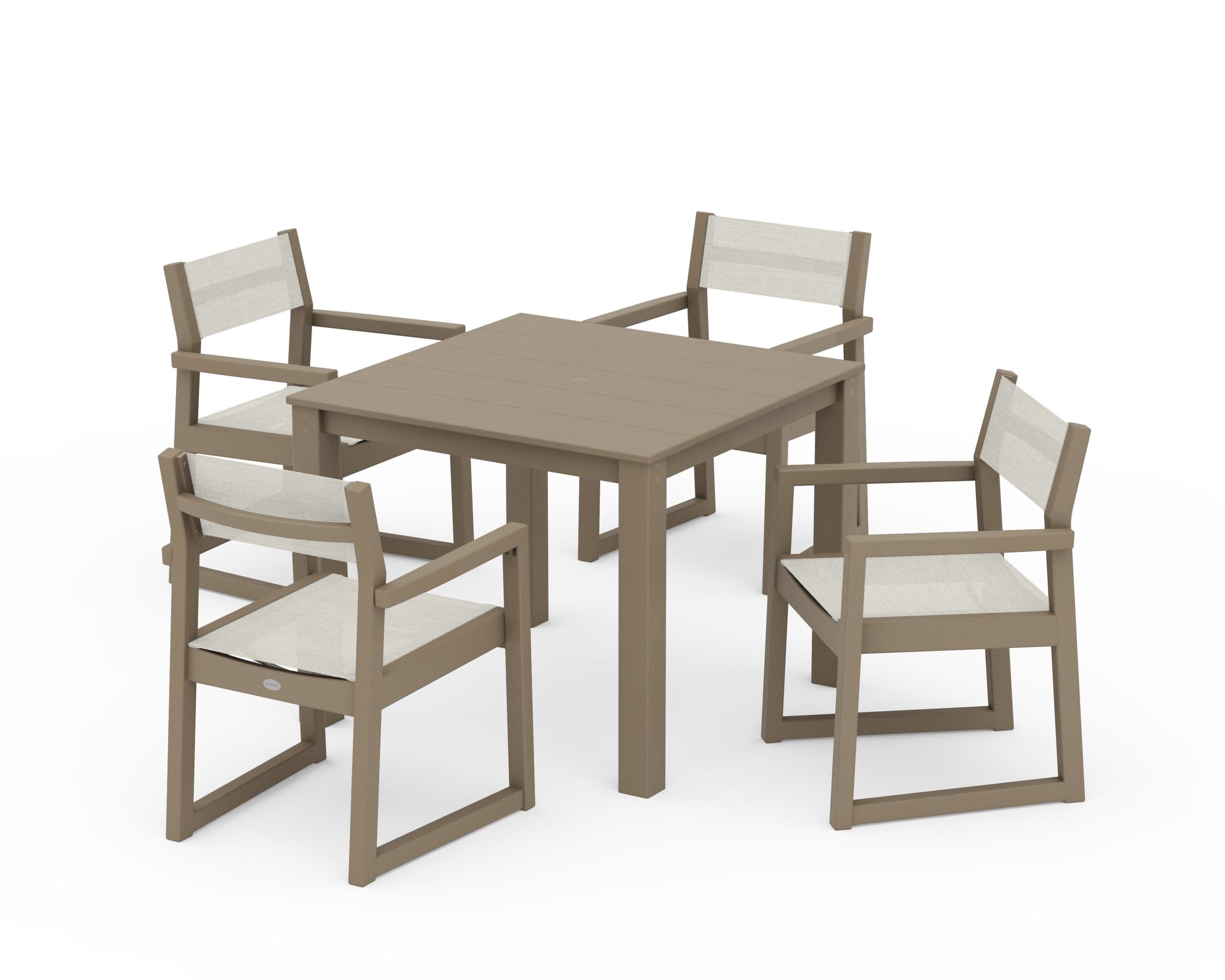 EDGE Sling Arm Chair 5-Piece Parsons Dining Set in Vintage Sahara / Parchment Sling