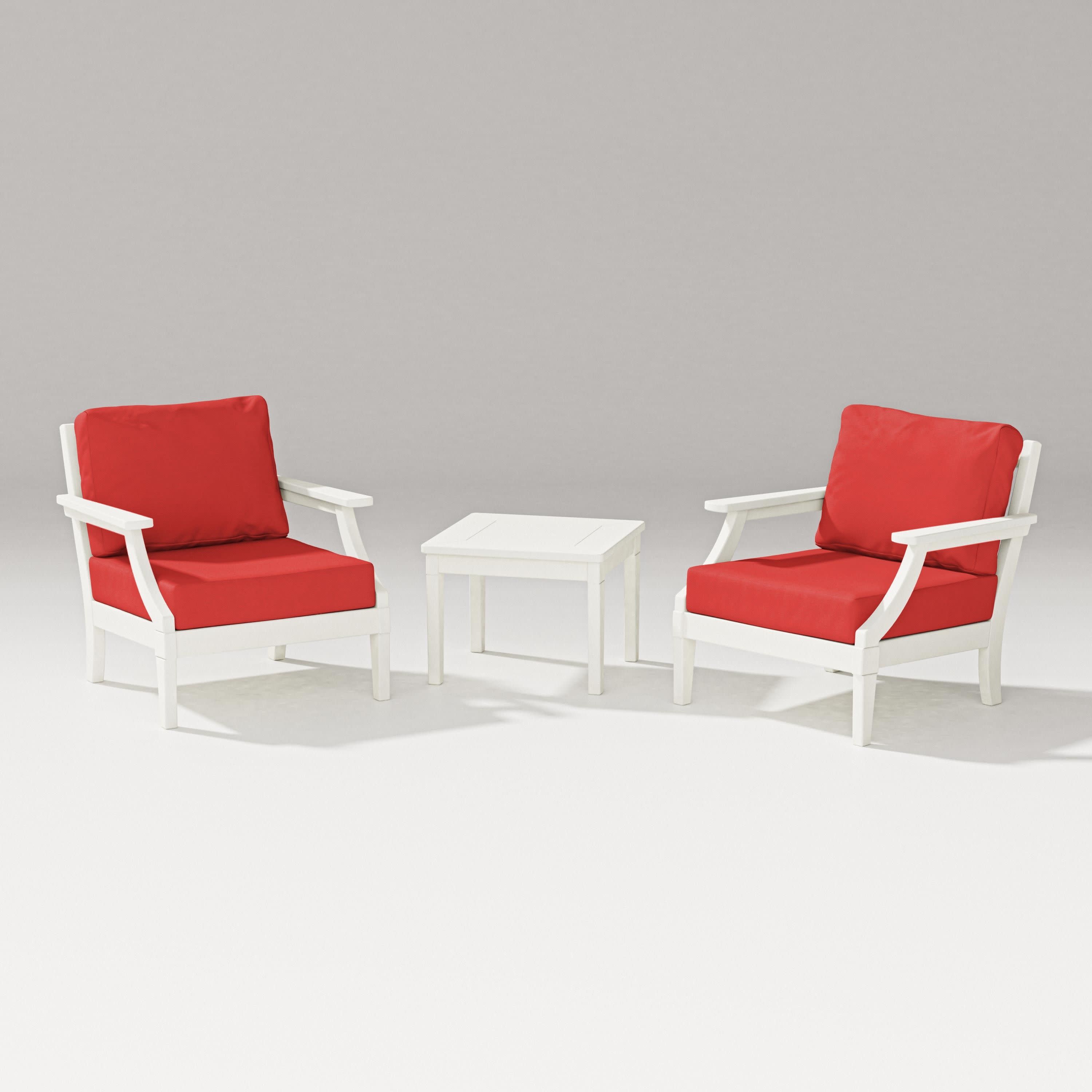 Estate 3-Piece Lounge Chair Set in Vintage White / Crimson Linen
