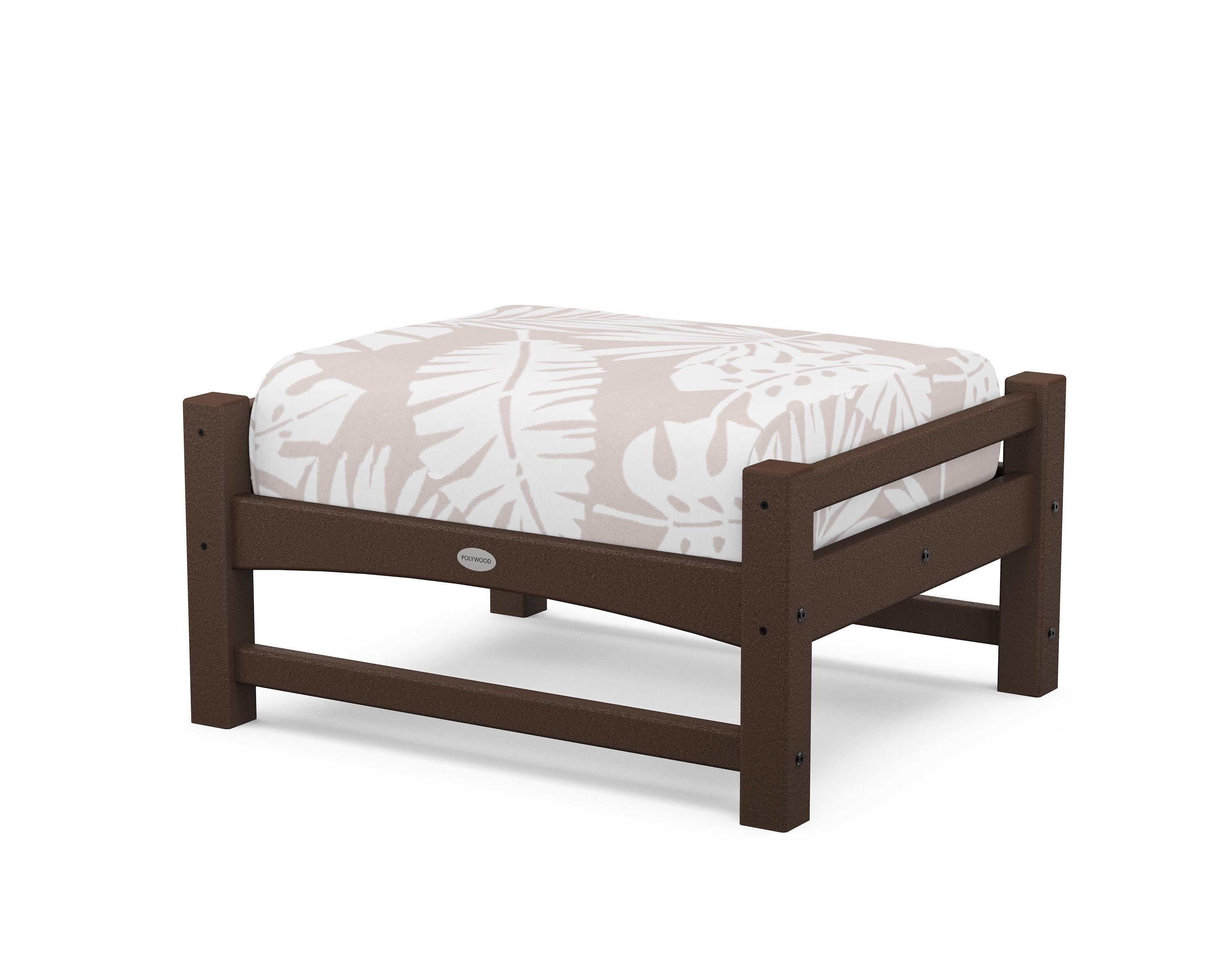 Club Ottoman in Mahogany / Leaf Dune Burlap