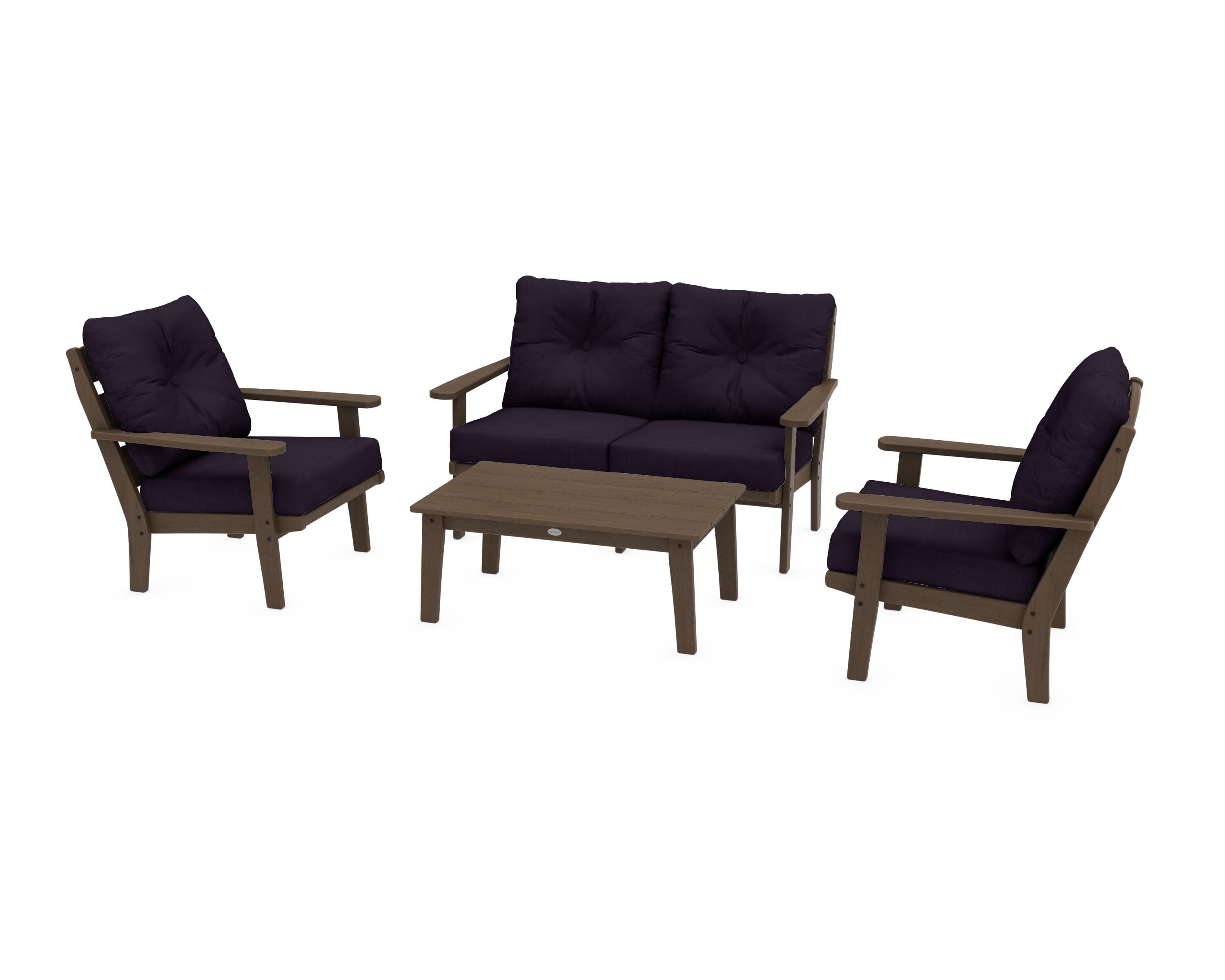 Lakeside 4-Piece Deep Seating Set in Kona / Navy Linen