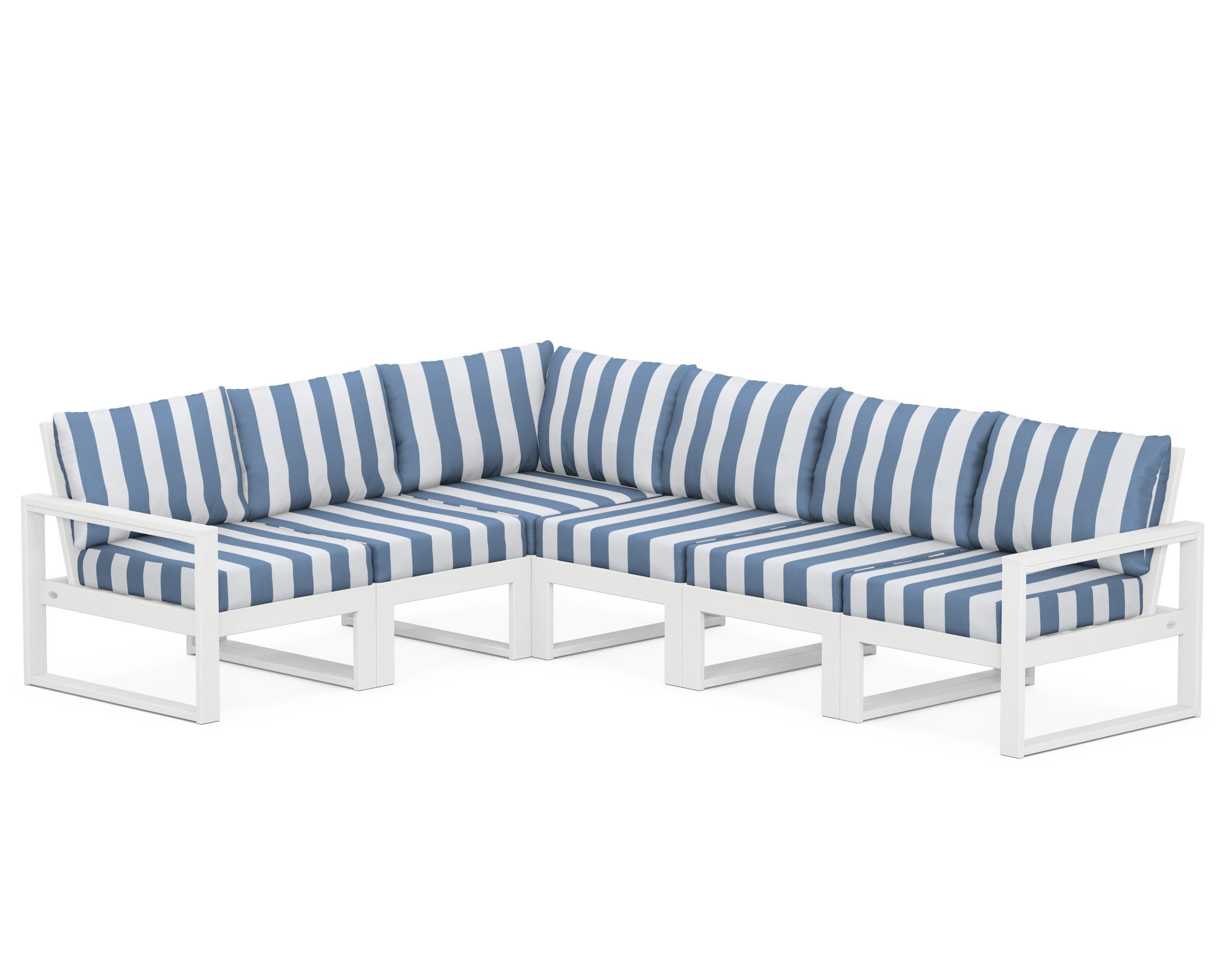 EDGE 6-Piece Modular Deep Seating Set in White / Cabana Stripe Sky Blue