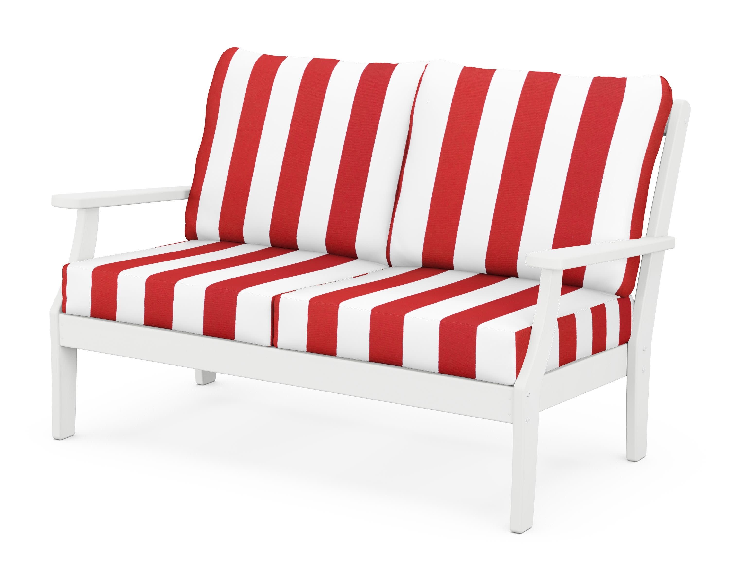Braxton Deep Seating Loveseat in White / Cabana Stripe Crimson