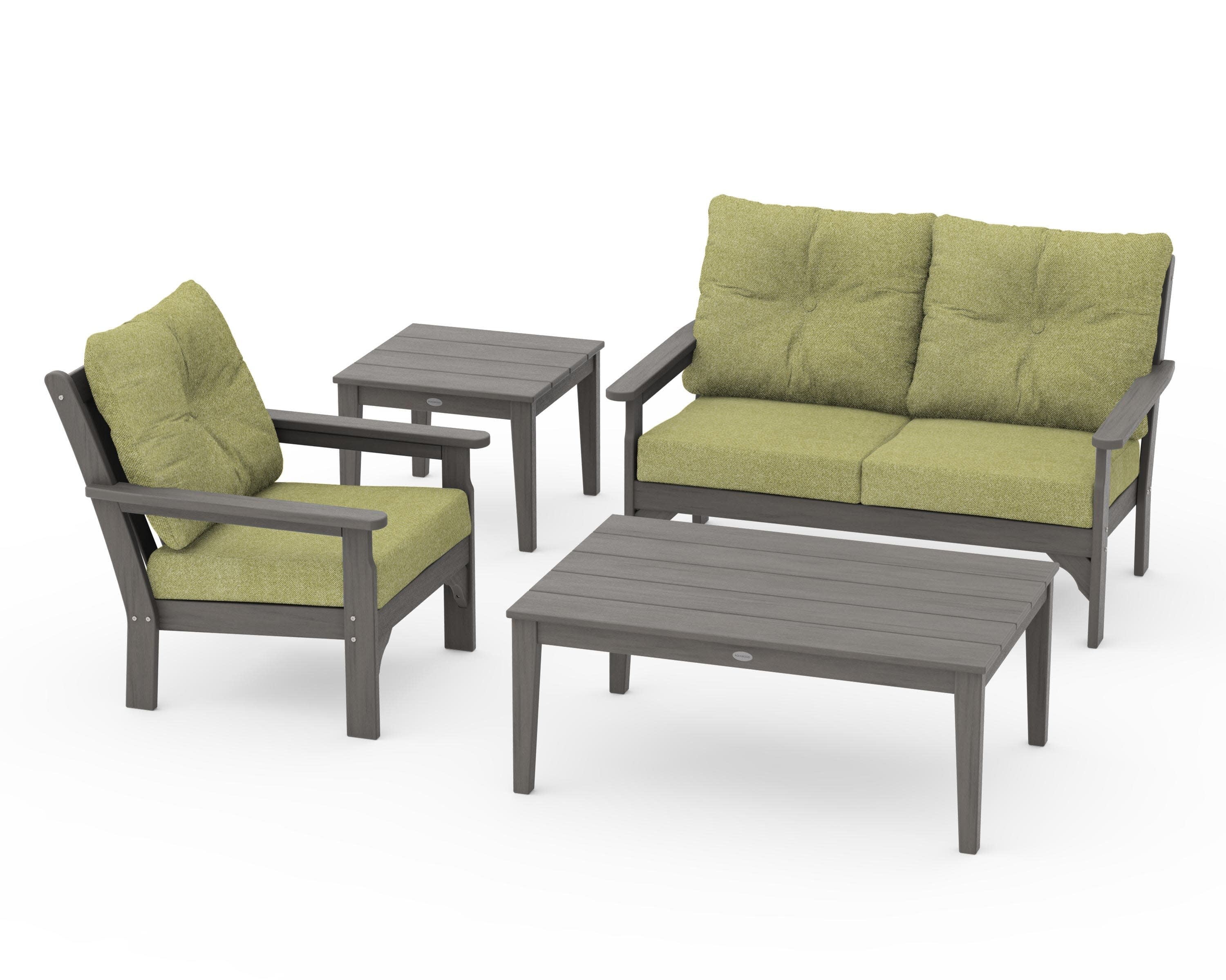 Vineyard 4-Piece Deep Seating Set in Driftwood / Chartreuse Boucle