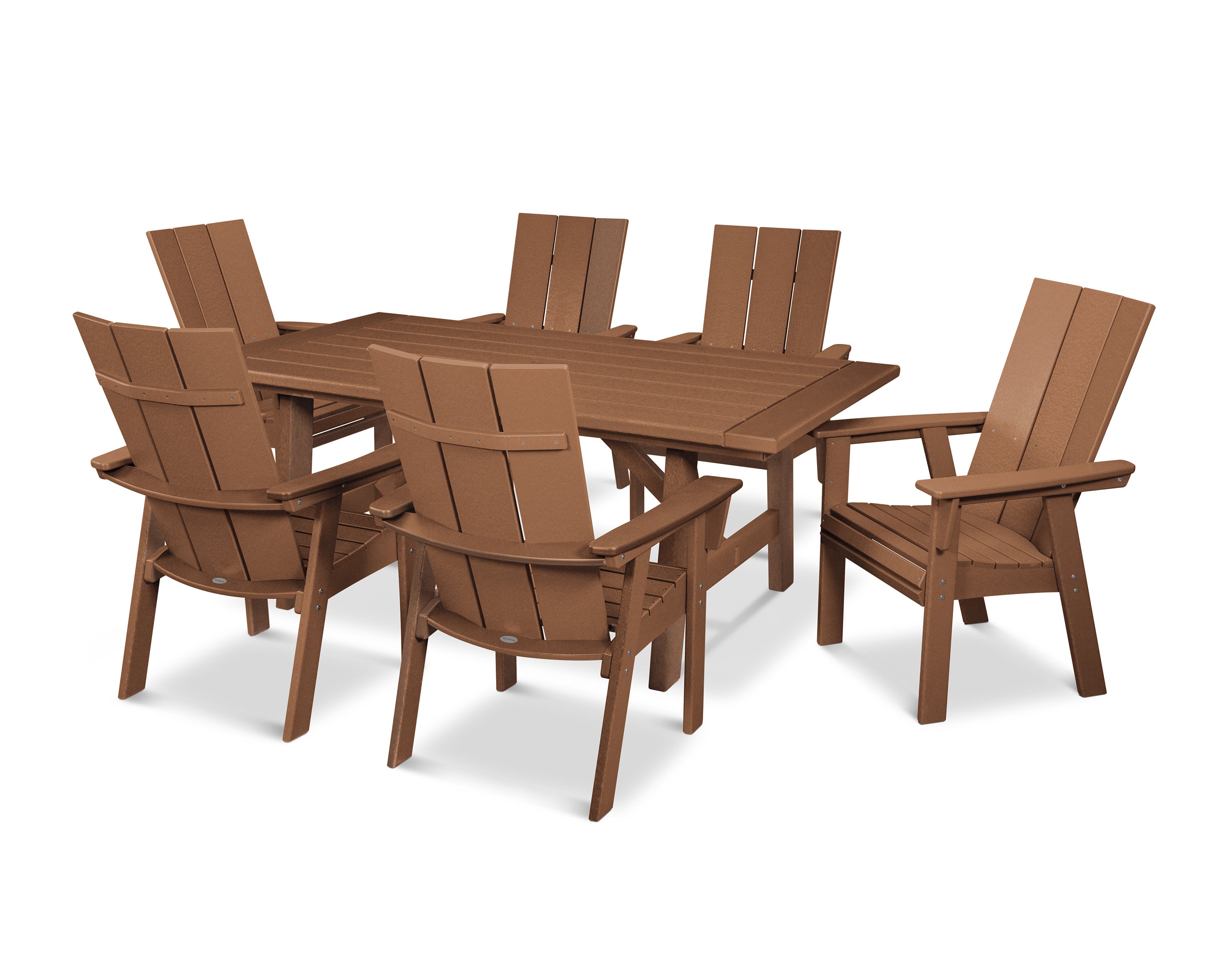 Modern Curveback Adirondack 7-Piece Rustic Farmhouse Dining Set in Teak