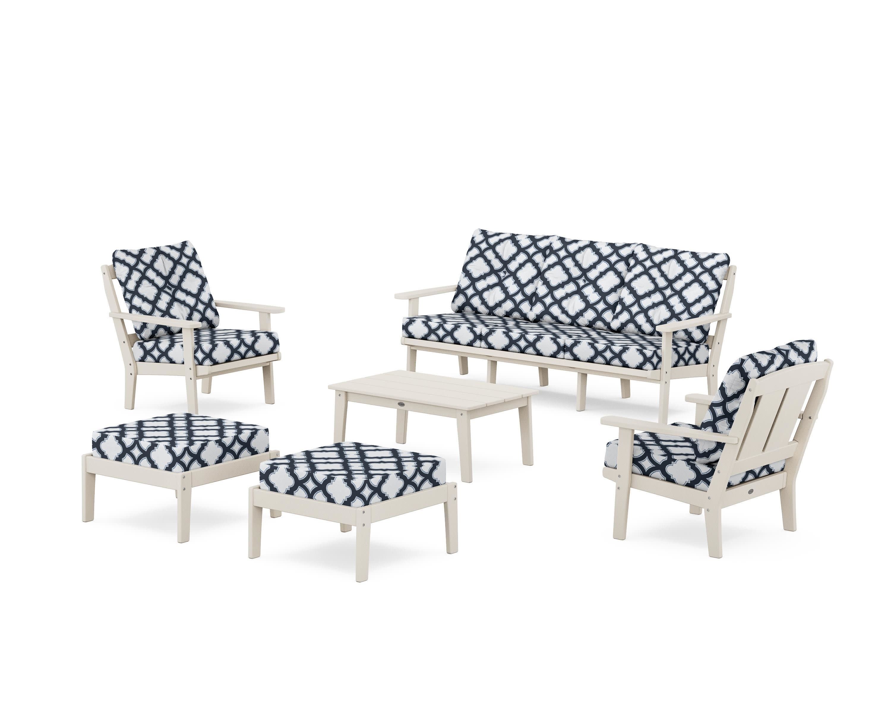 Mission 6-Piece Lounge Sofa Set in Sand / Trellis Marine Indigo