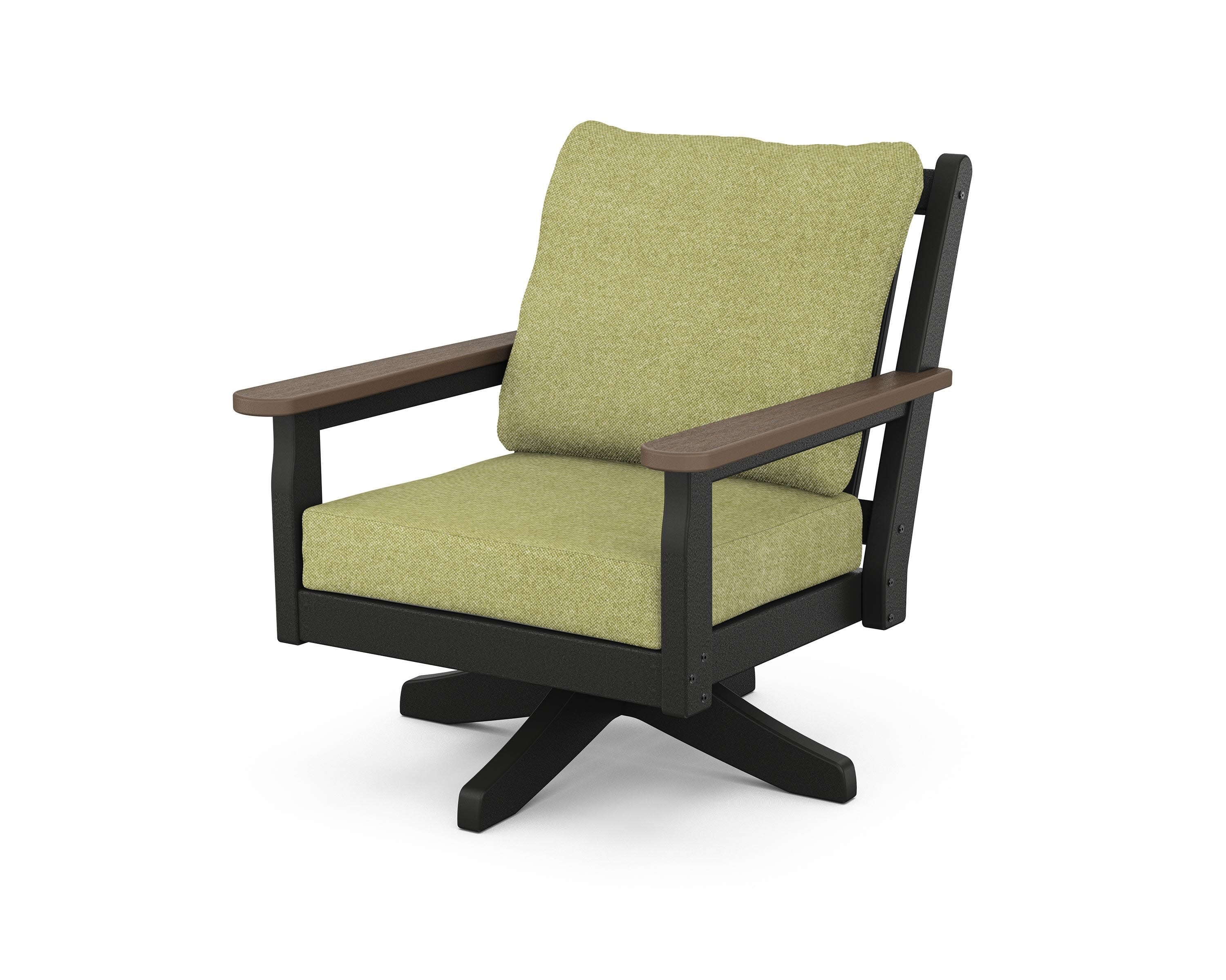 Chippendale Deep Seating Swivel Chair in Black / Kona / Chartreuse Boucle
