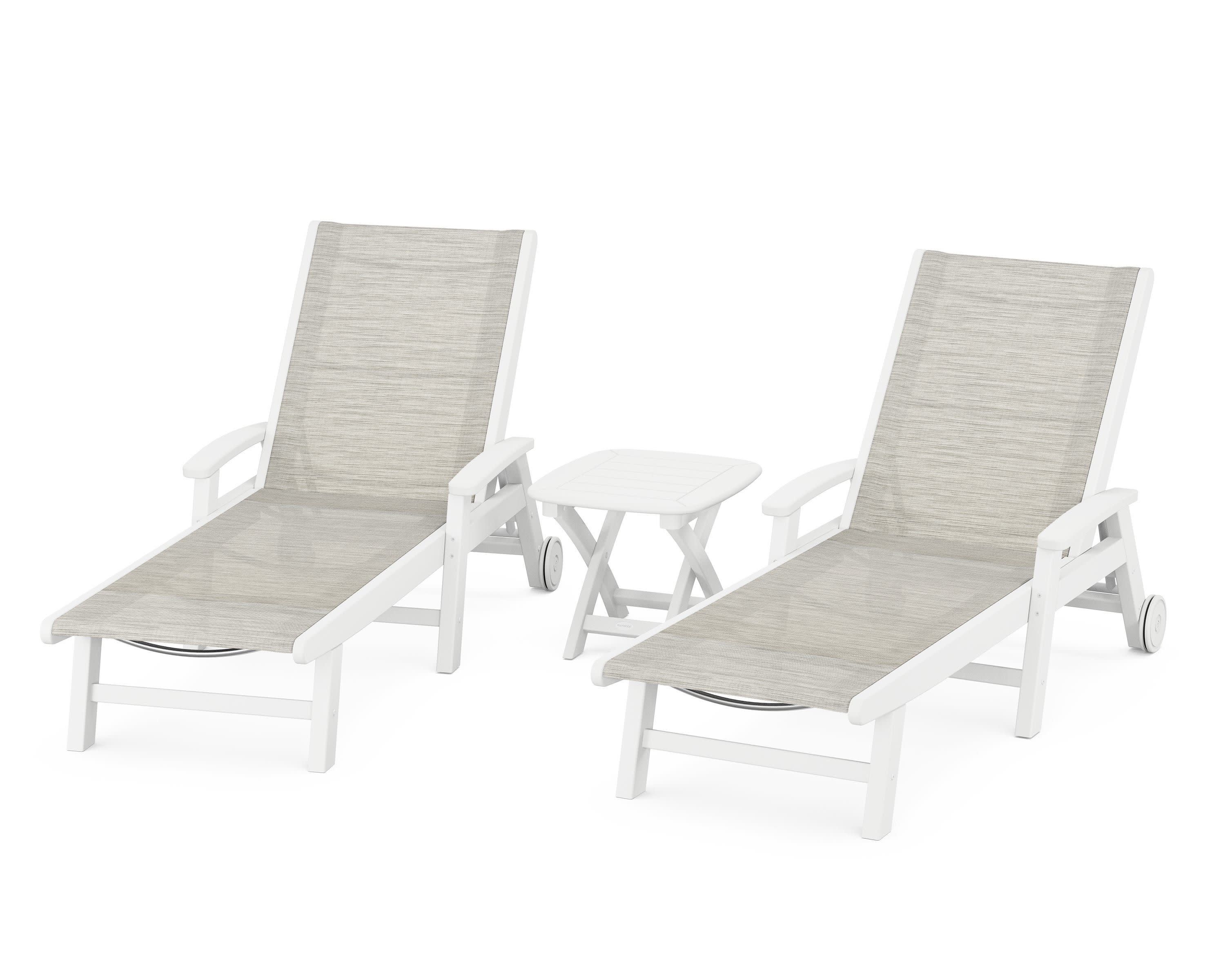 Coastal 3-Piece Wheeled Chaise Set in White / Birch Sling