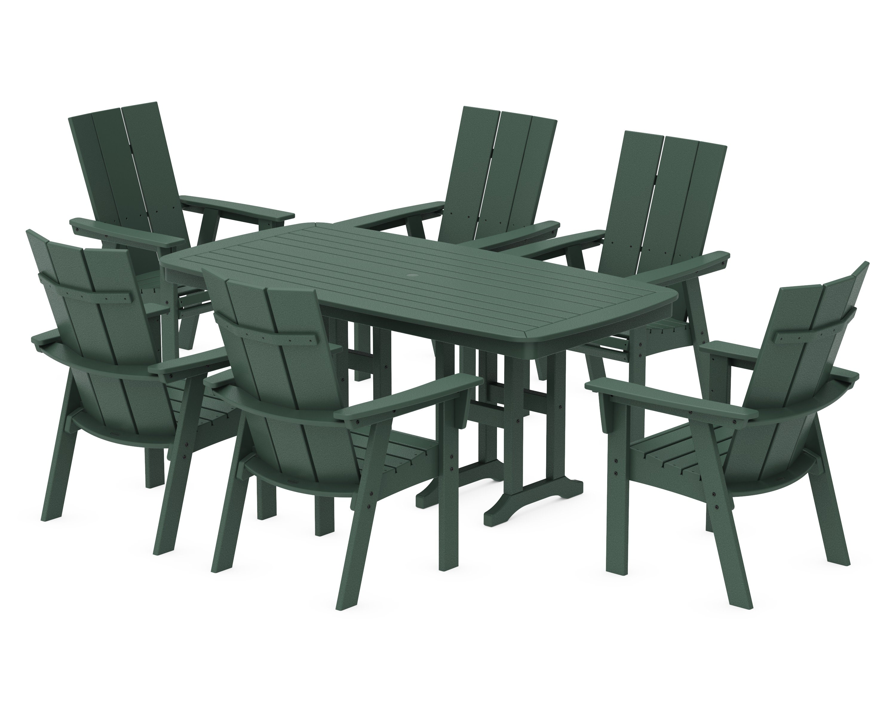 Modern Curveback Adirondack 7-Piece Dining Set in Green