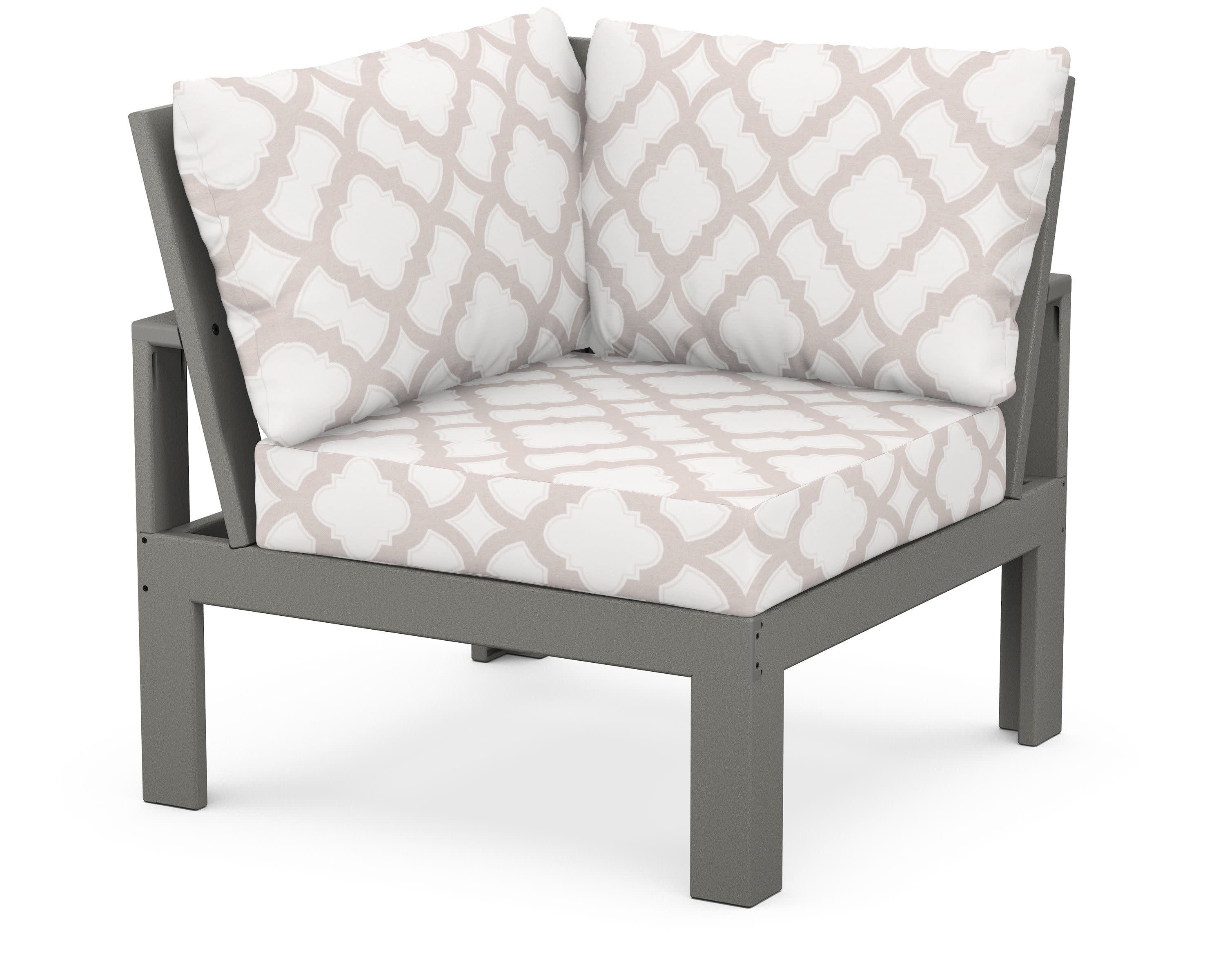 Modular Corner Chair in Slate Grey / Trellis Dune Burlap