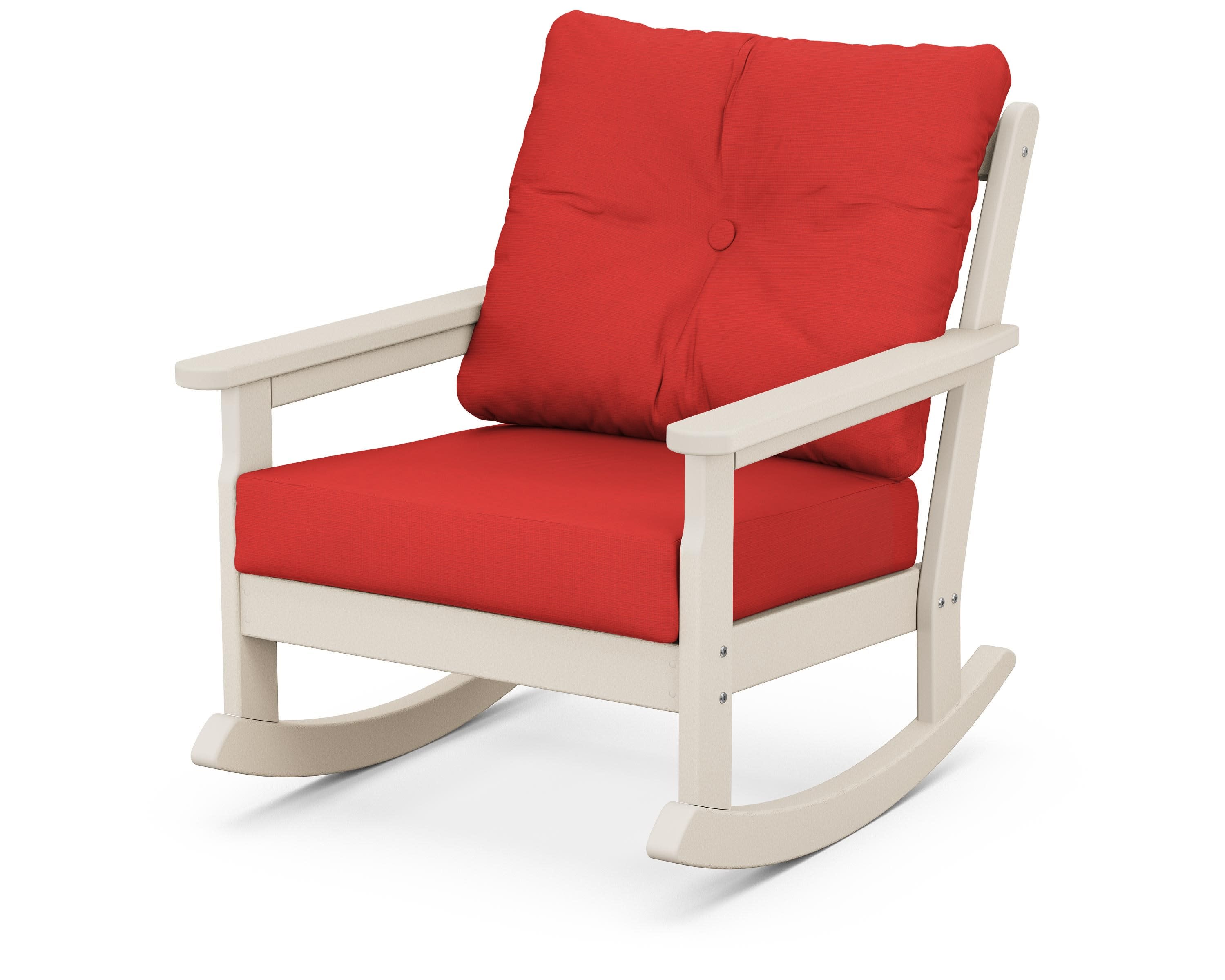 Vineyard Deep Seating Rocking Chair in Sand / Crimson Linen