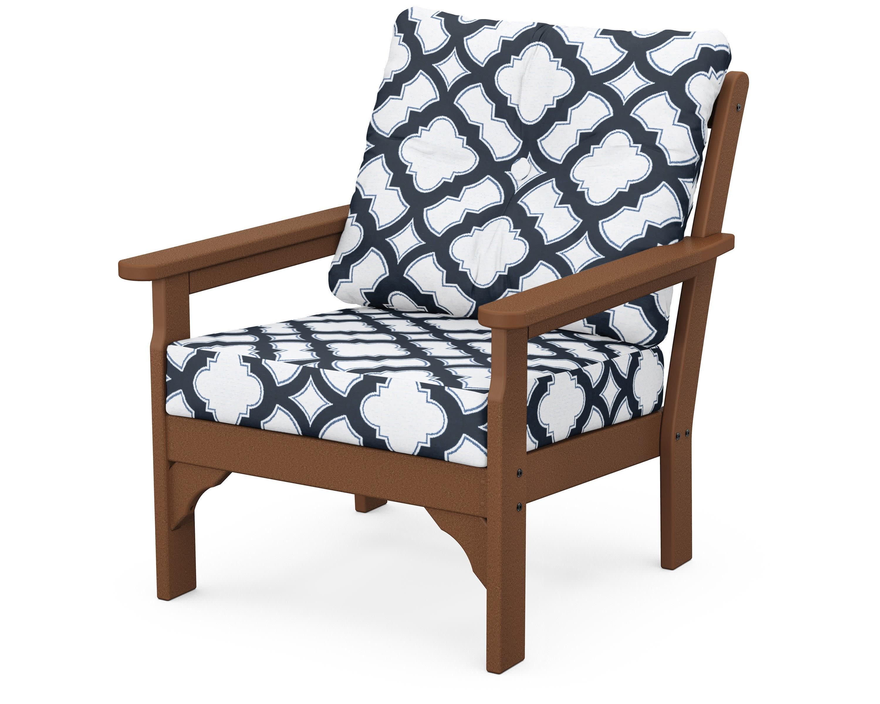 Vineyard Deep Seating Chair in Teak / Trellis Marine Indigo