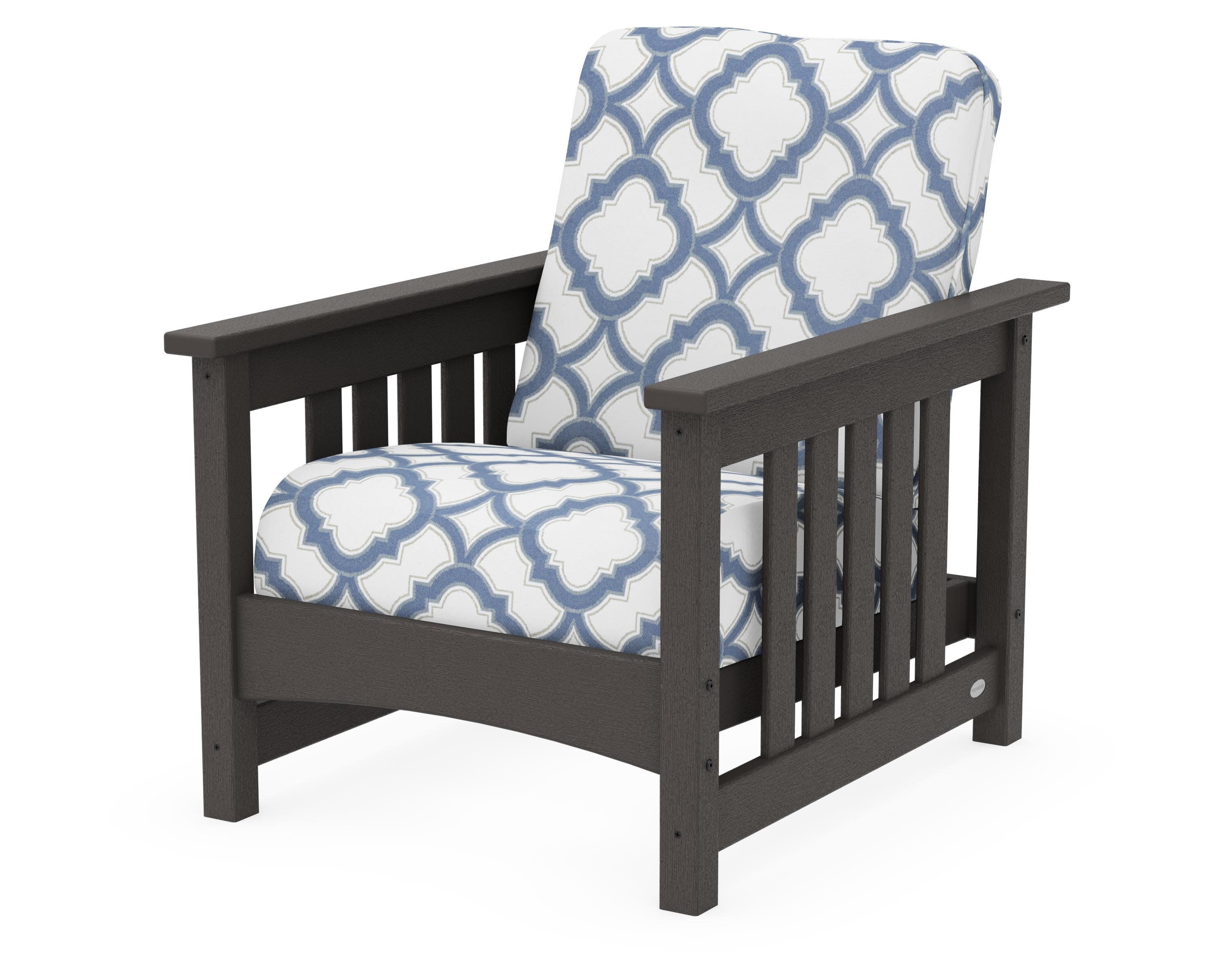 Club Mission Chair in Vintage Coffee / Trellis Sky Blue
