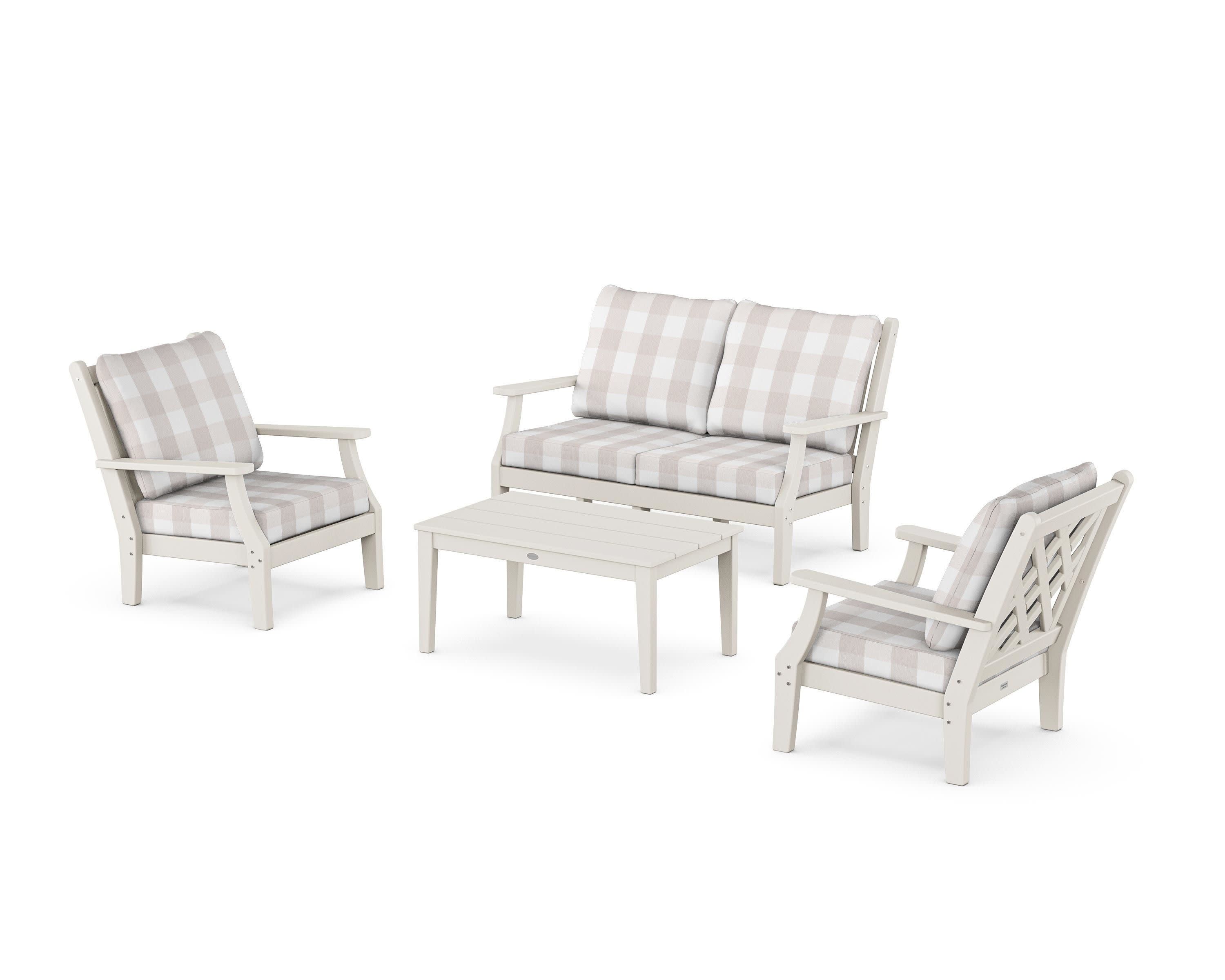 Wovendale 4-Piece Deep Seating Set with Loveseat in Sand / Buffalo Plaid Dune Burlap