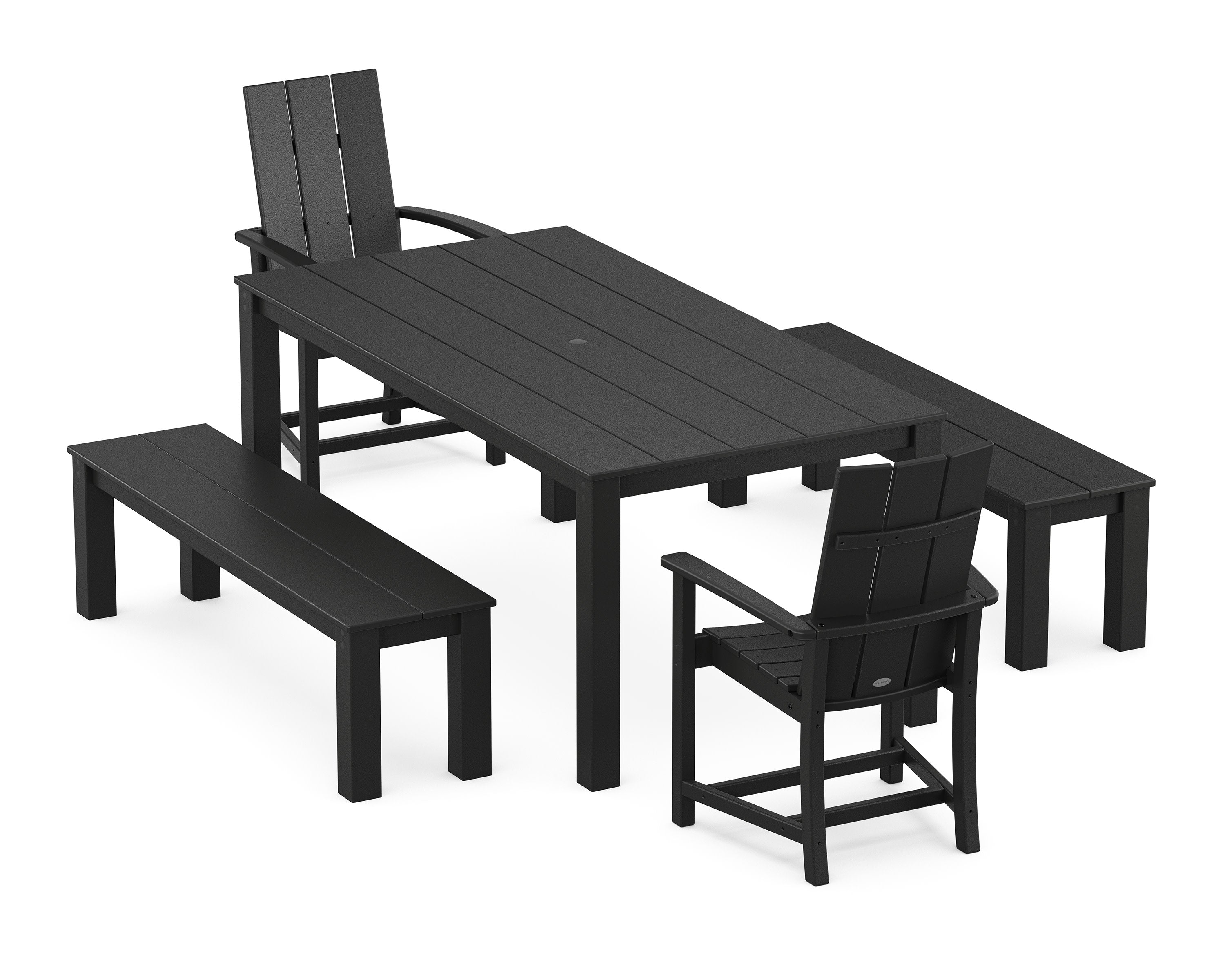 Modern Adirondack 5-Piece Parsons Dining Set with Benches in Black