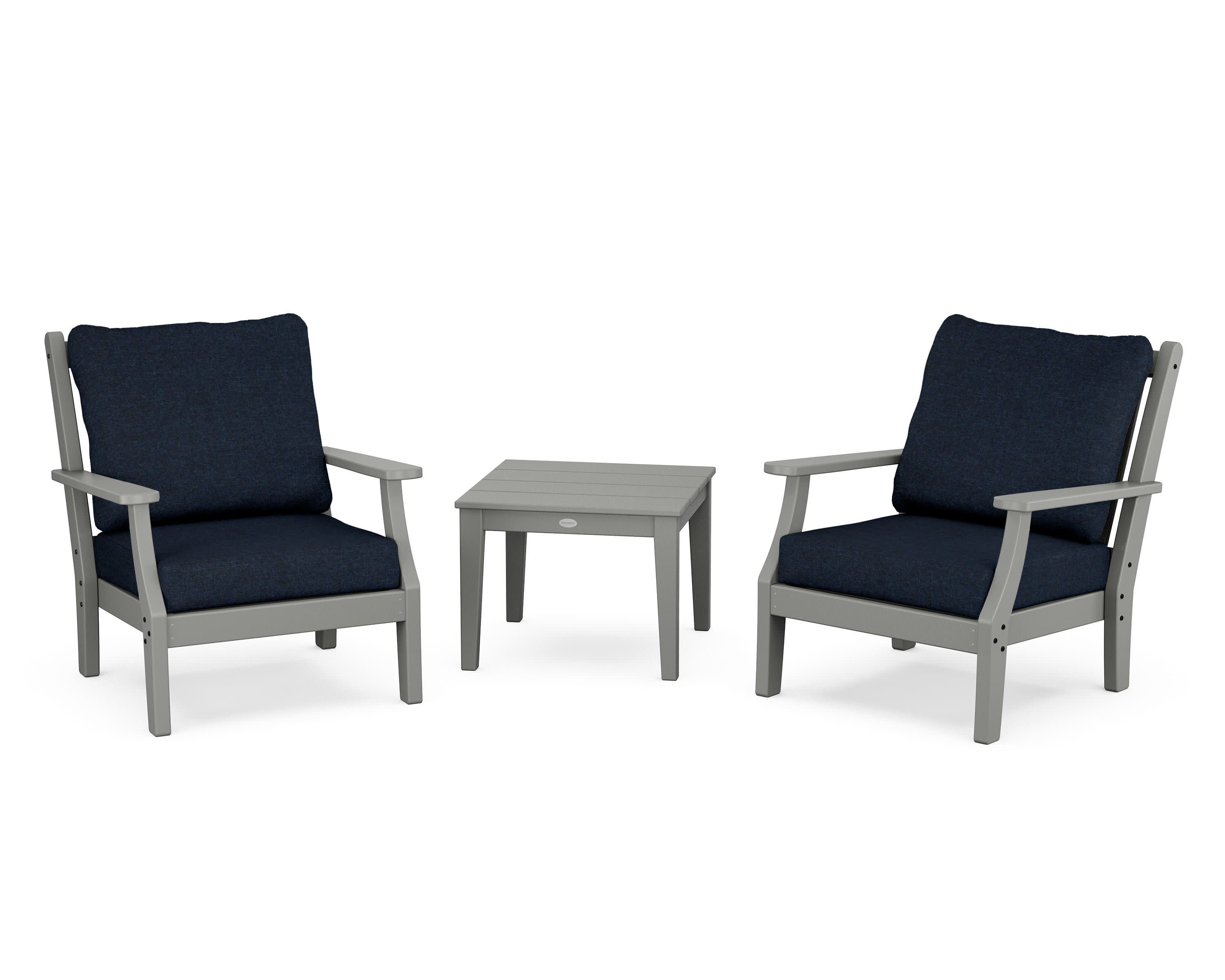 Wovendale 3-Piece Deep Seating Set in Slate Grey / Marine Indigo