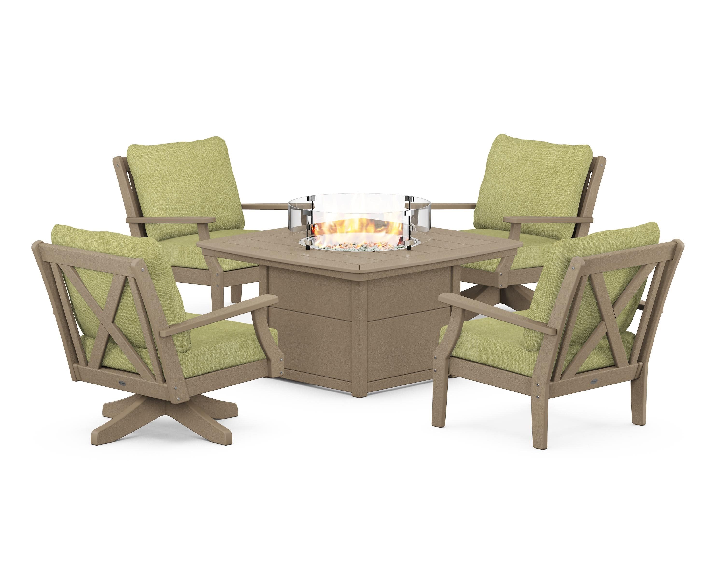 Braxton 5-Piece Deep Seating Set with Fire Table in Vintage Sahara / Chartreuse Boucle
