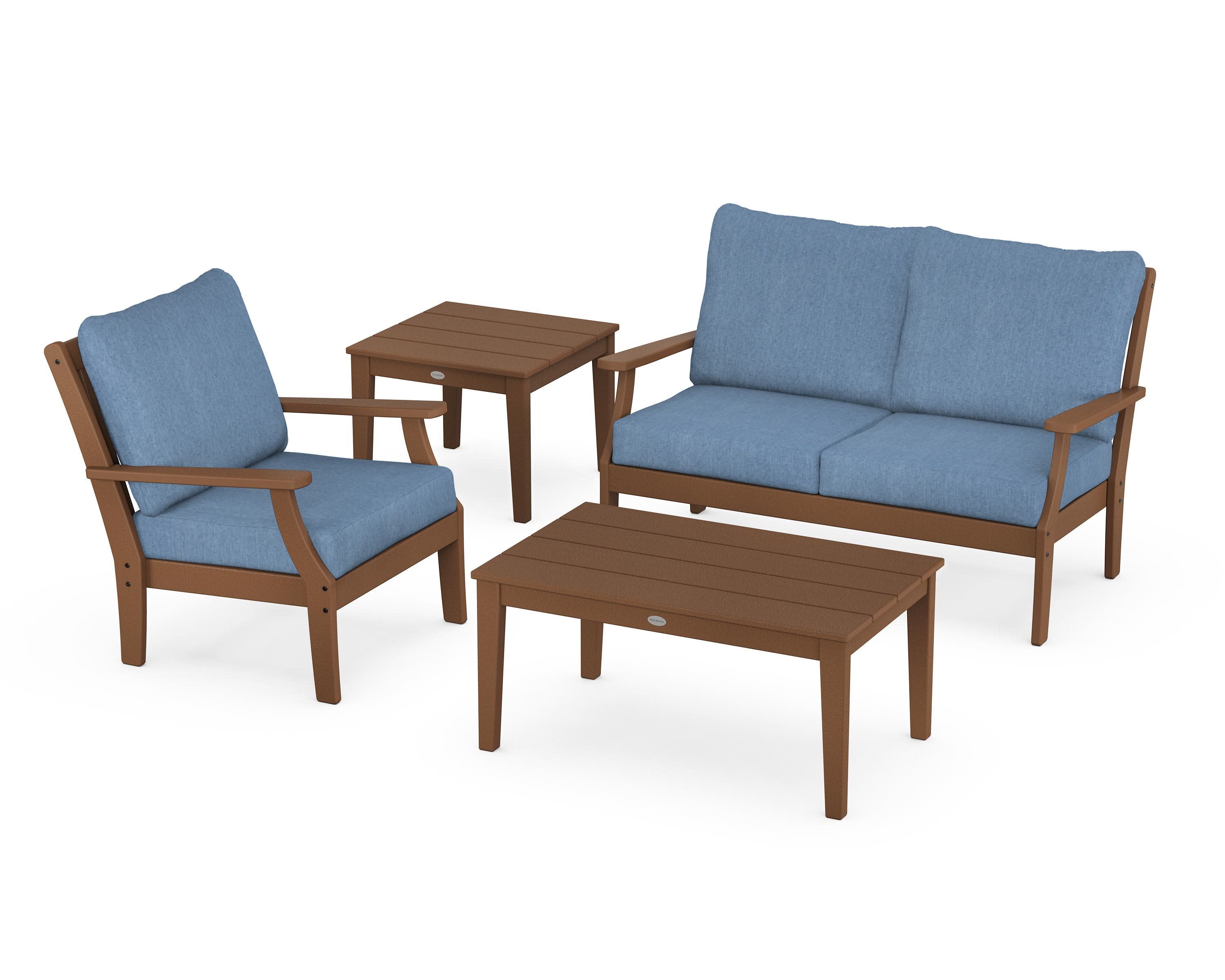 Braxton 4-Piece Deep Seating Set in Teak / Sky Blue