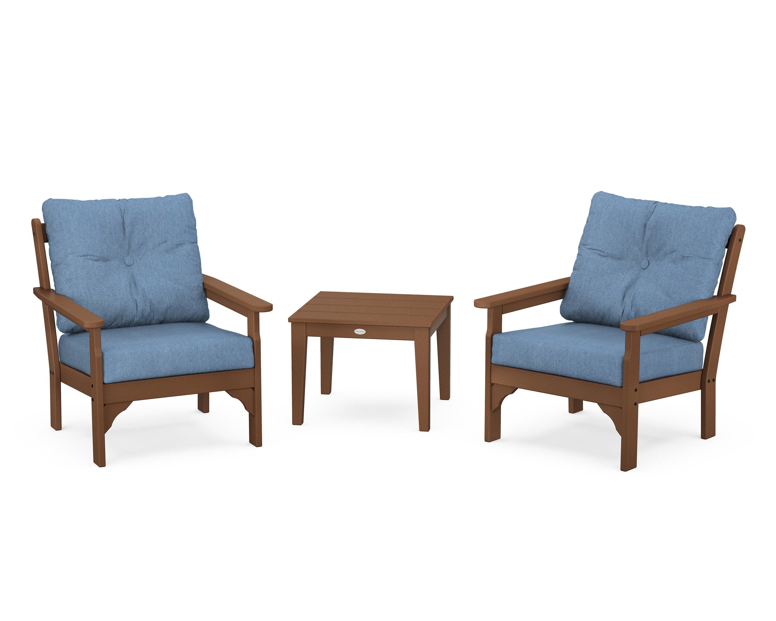 Vineyard 3-Piece Deep Seating Set in Teak / Sky Blue