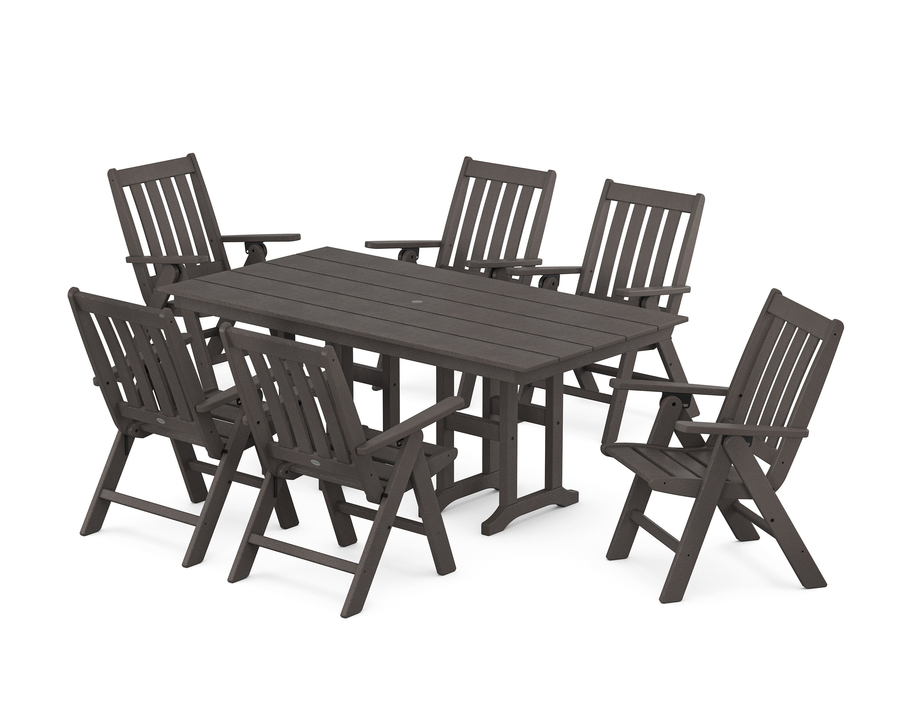 Vineyard Folding Chair 7-Piece Farmhouse Dining Set in Vintage Coffee