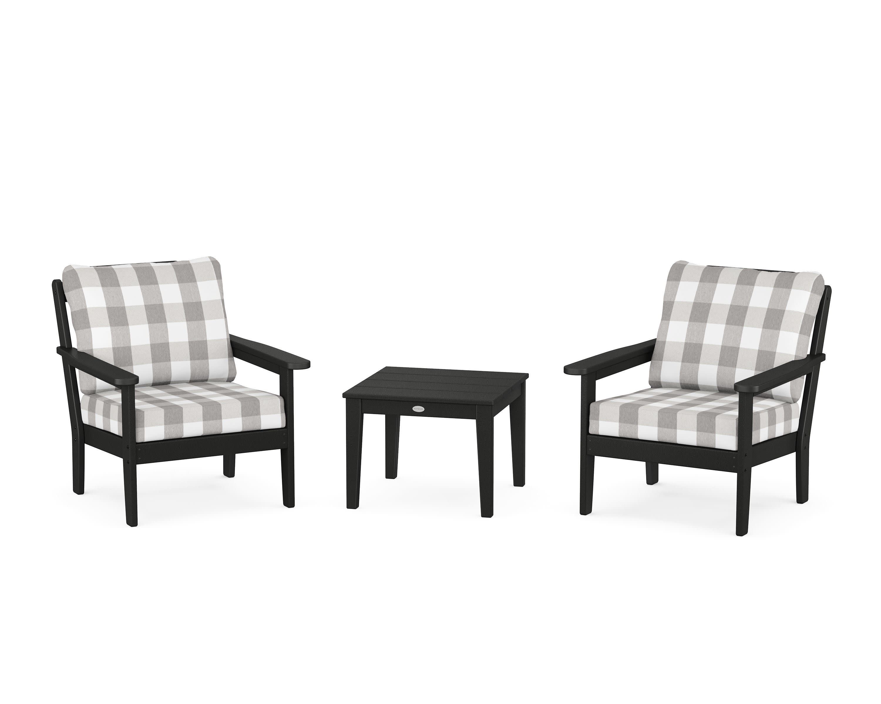 Cottage 3-Piece Deep Seating Set in Black / Buffalo Plaid Grey Mist