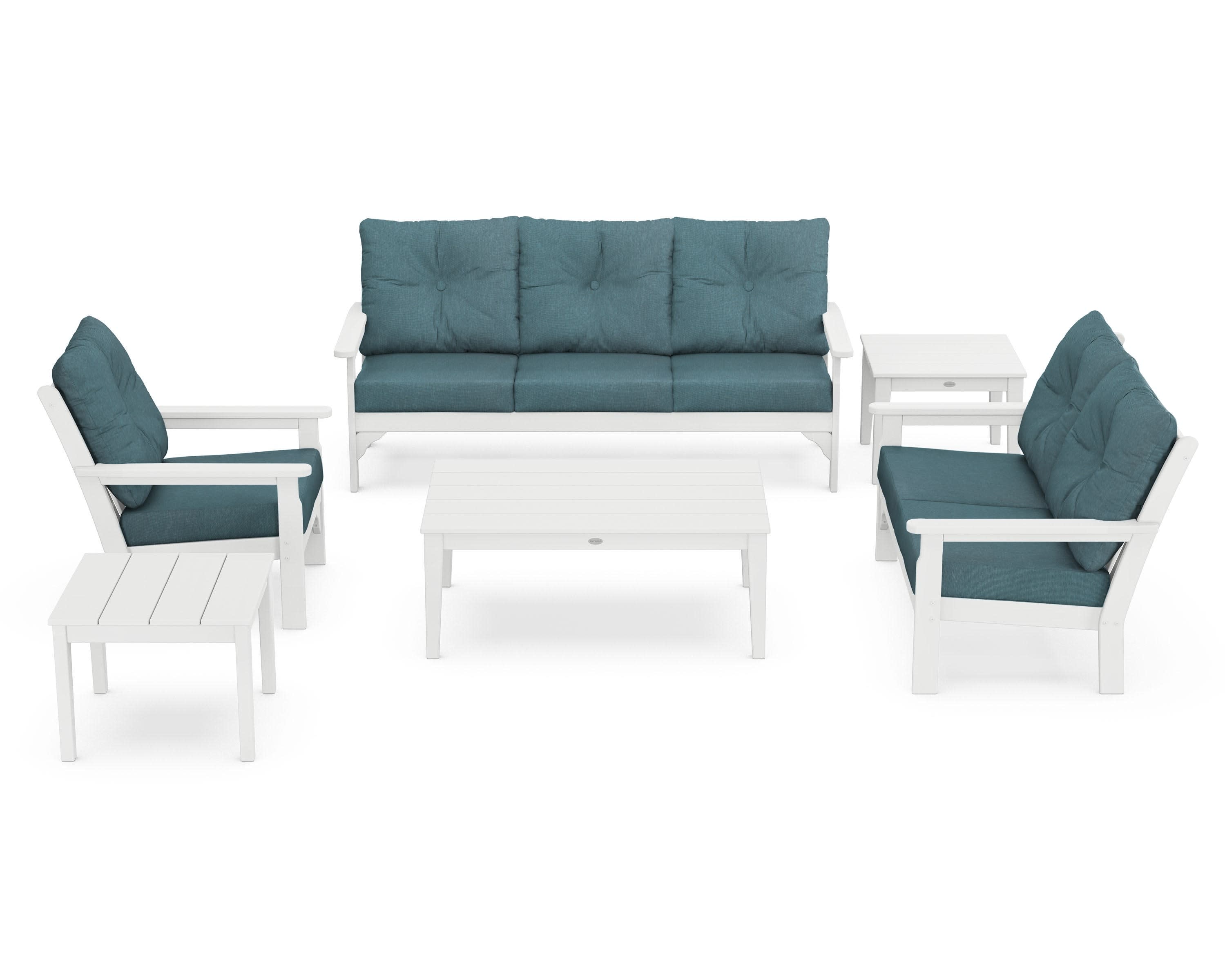 Vineyard 6-Piece Deep Seating Set in White / Ocean Teal