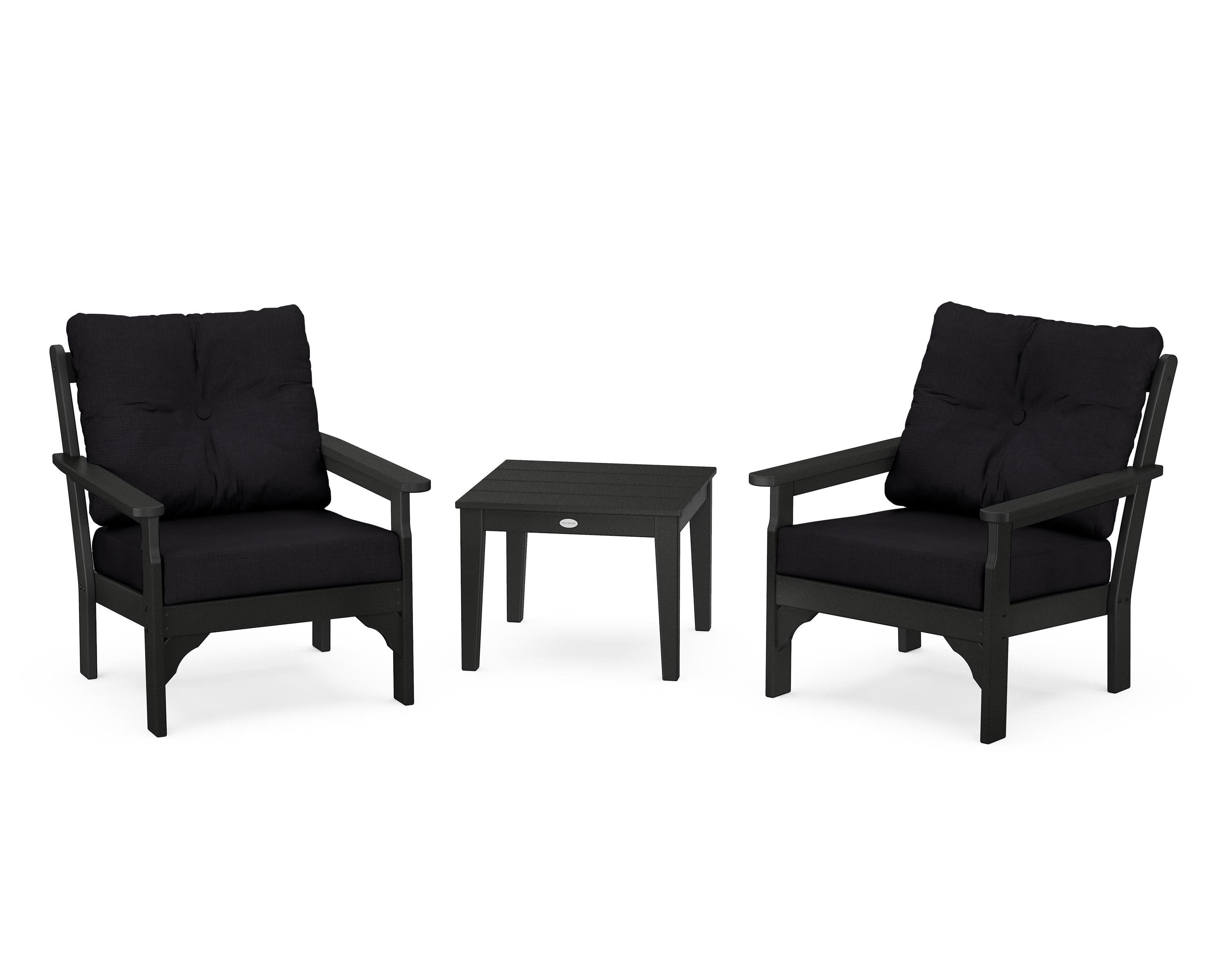 Vineyard 3-Piece Deep Seating Set in Black / Midnight Linen