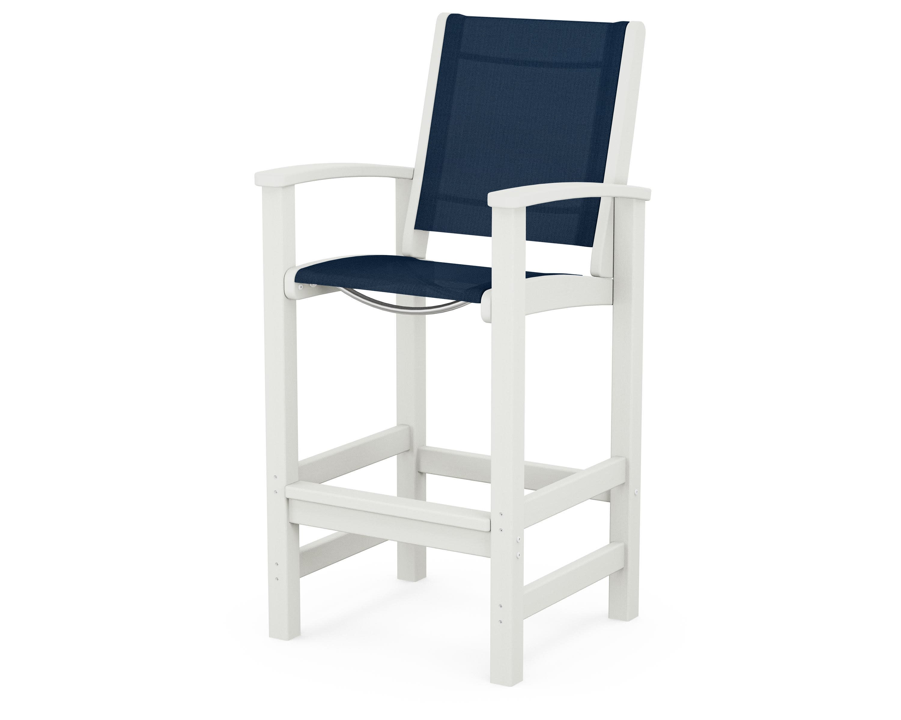 Coastal Bar Chair in Vintage White / Navy Blue Sling