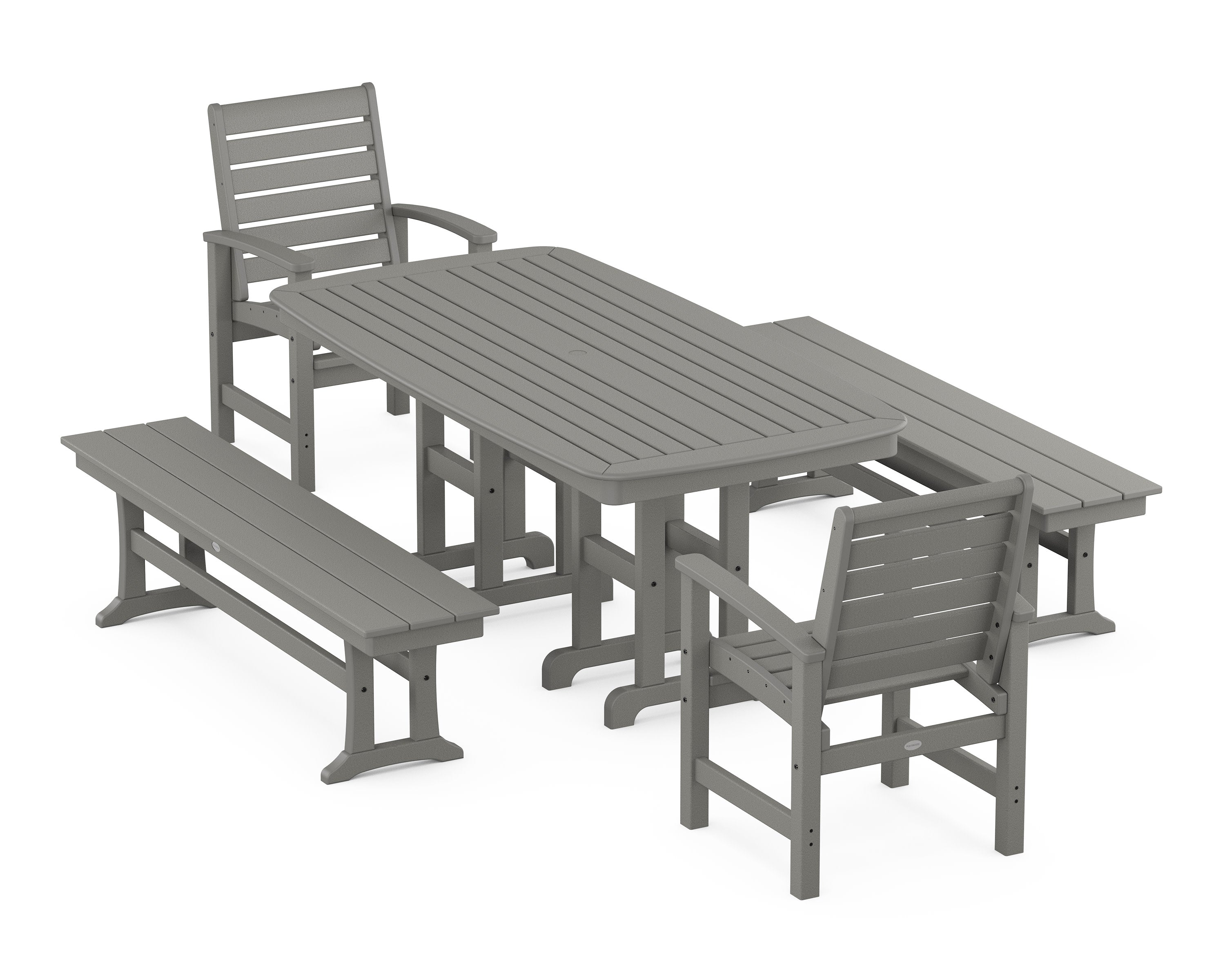 Signature 5-Piece Dining Set with Benches in Slate Grey