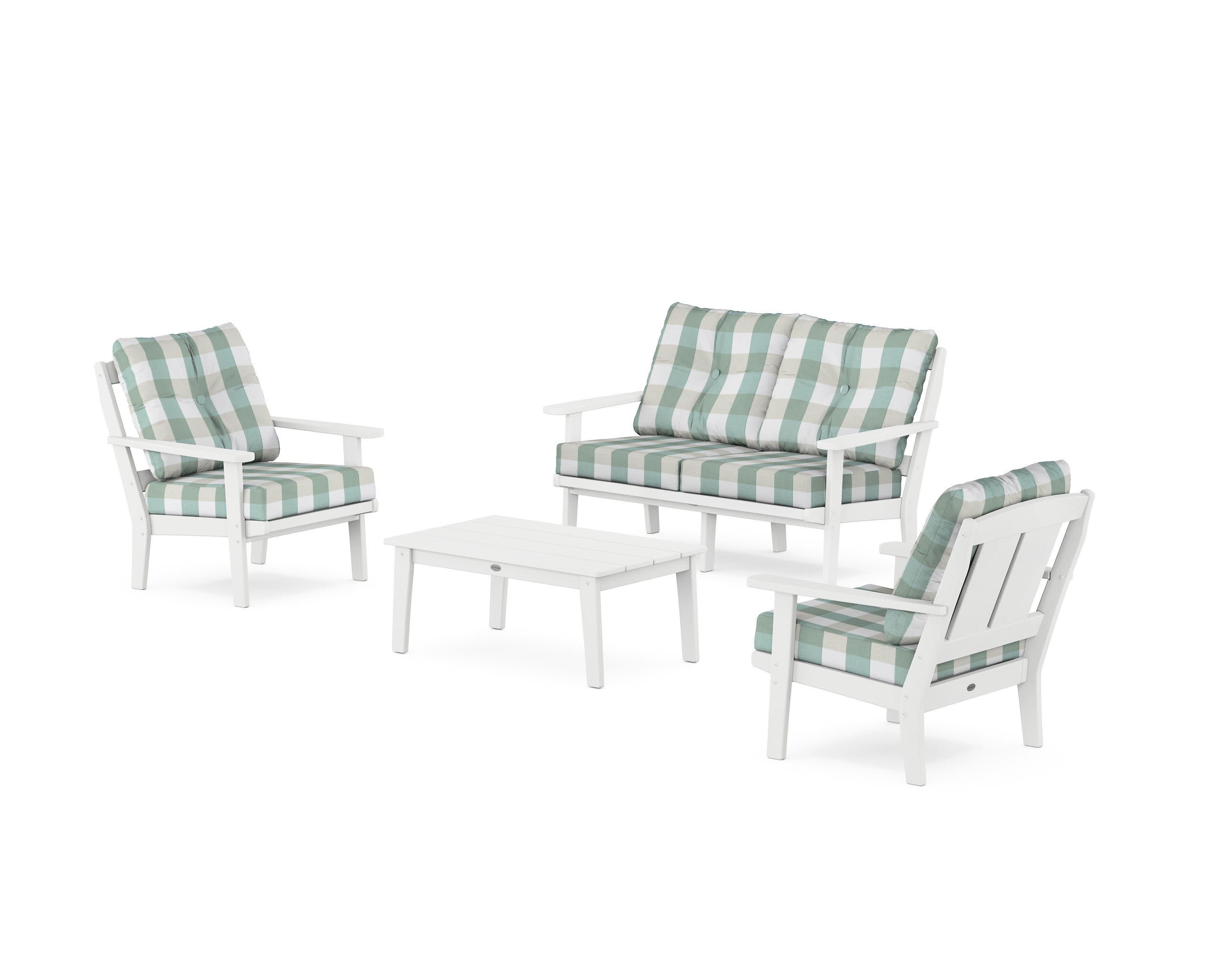 Mission 4-Piece Deep Seating Set with Loveseat in White / Buffalo Plaid Glacier Spa