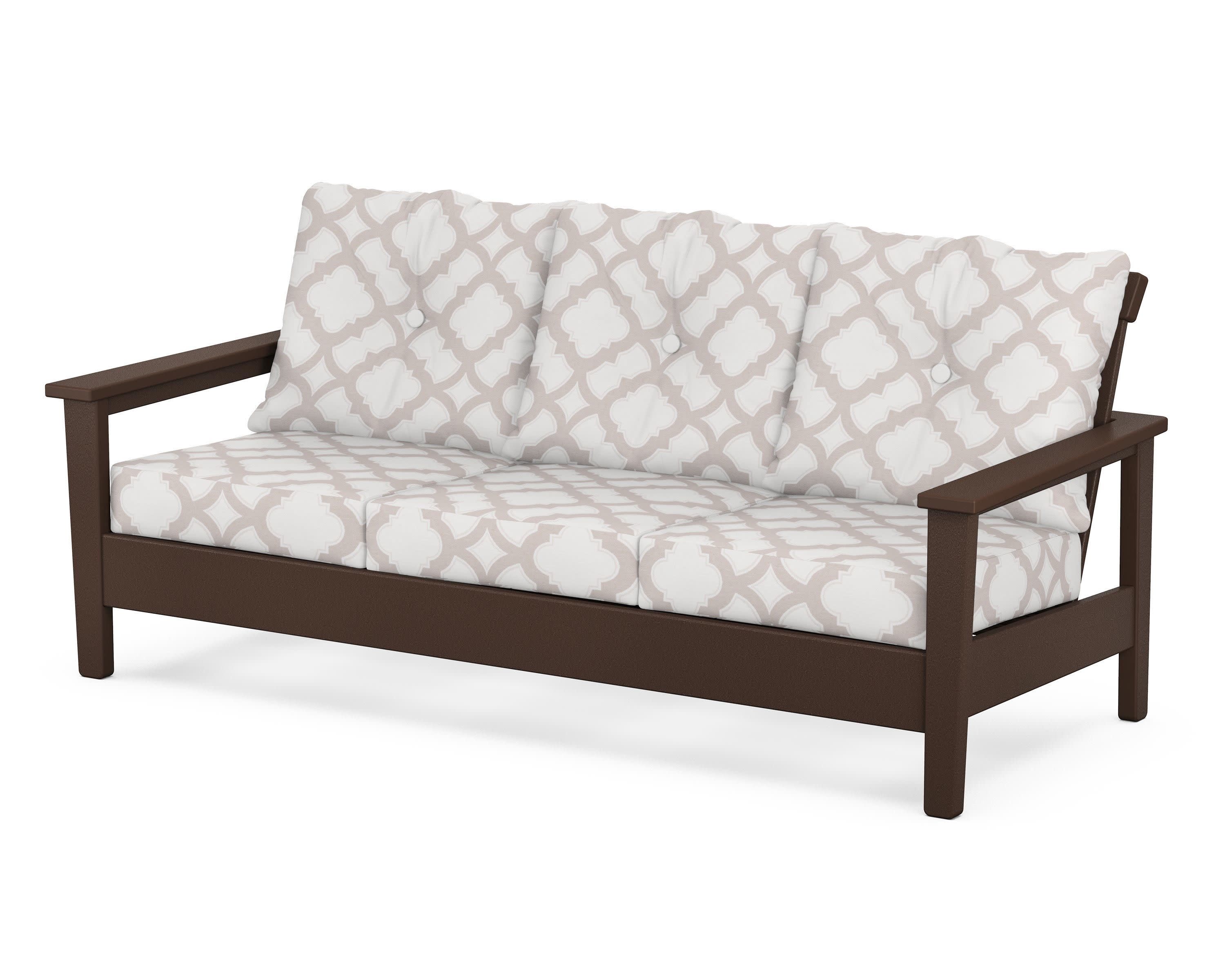 Prescott Deep Seating Sofa in Mahogany / Trellis Dune Burlap