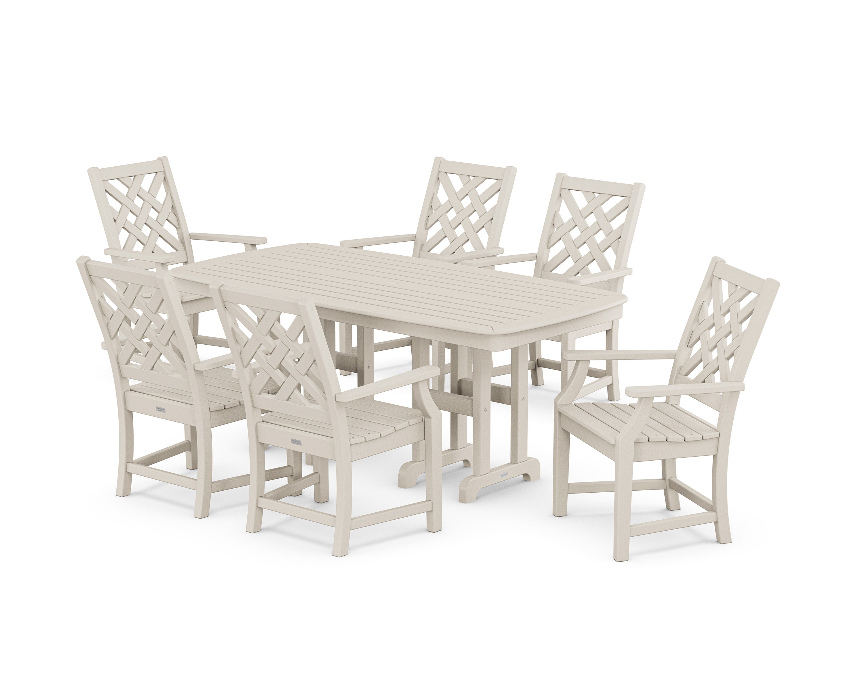 Wovendale Arm Chair 7-Piece Dining Set in Sand