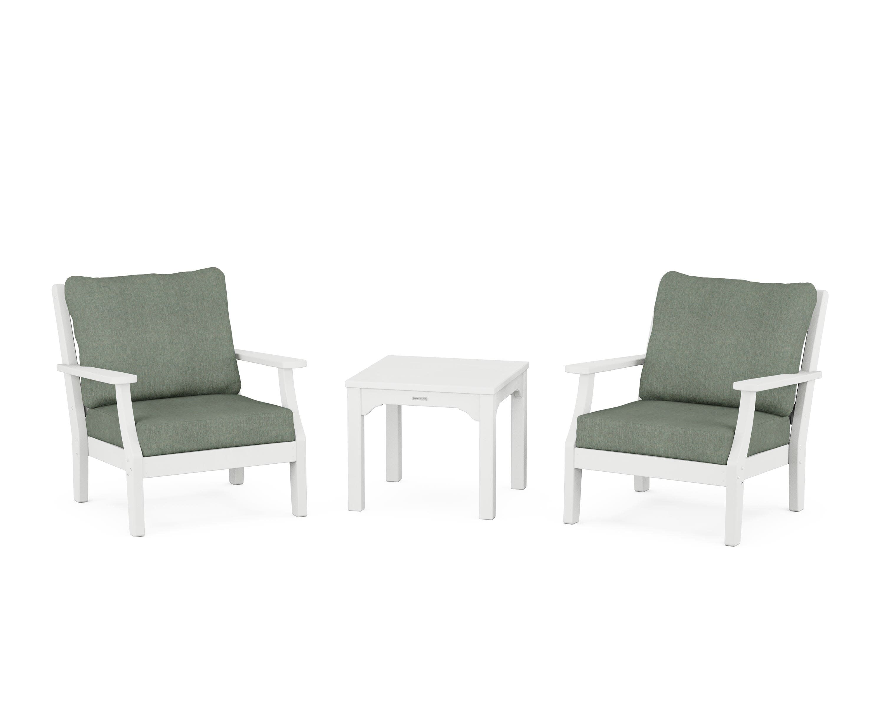Chinoiserie 3-Piece Deep Seating Set in White / Cast Sage