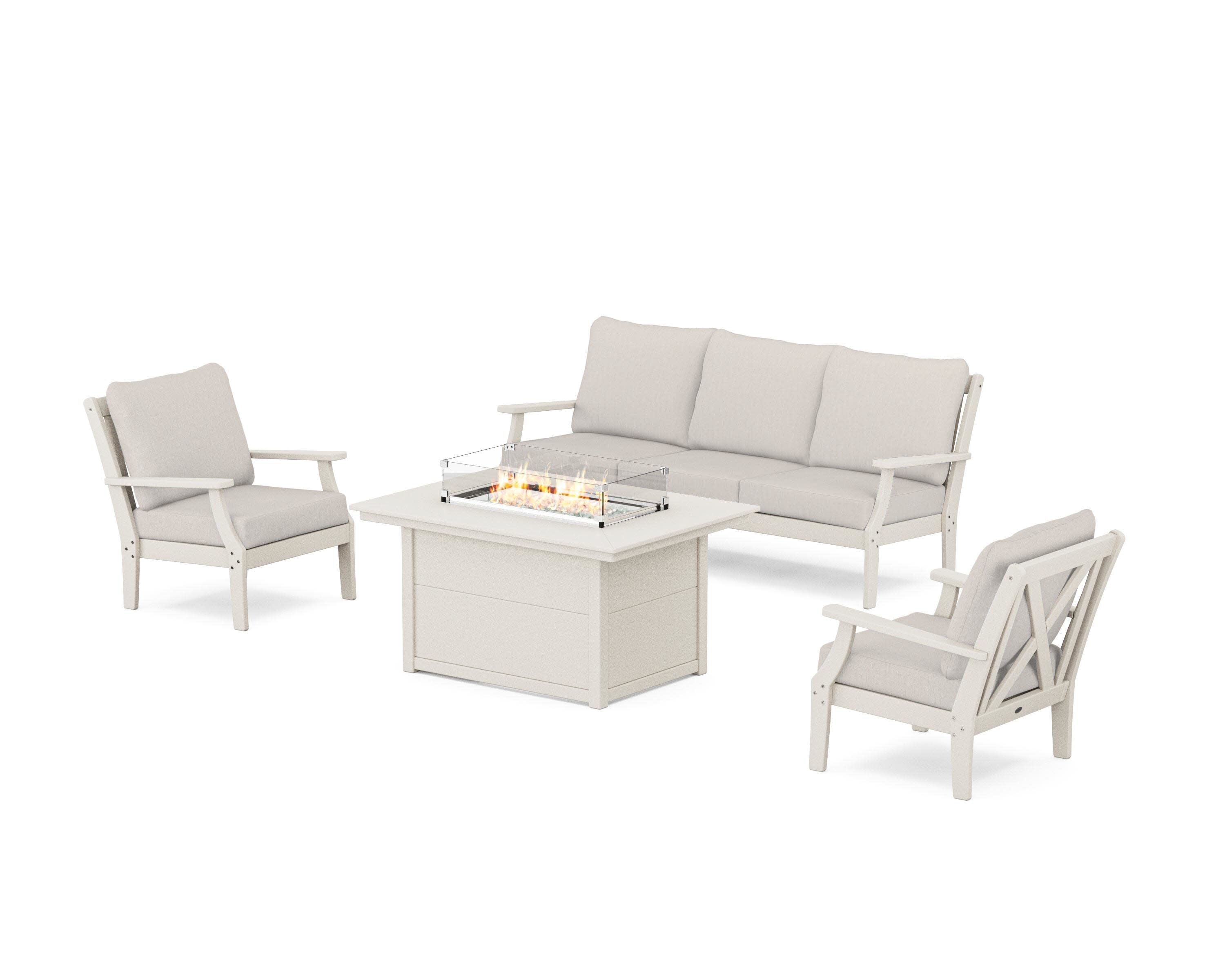 Braxton Deep Seating Fire Pit Table Set in Sand / Cast Ash