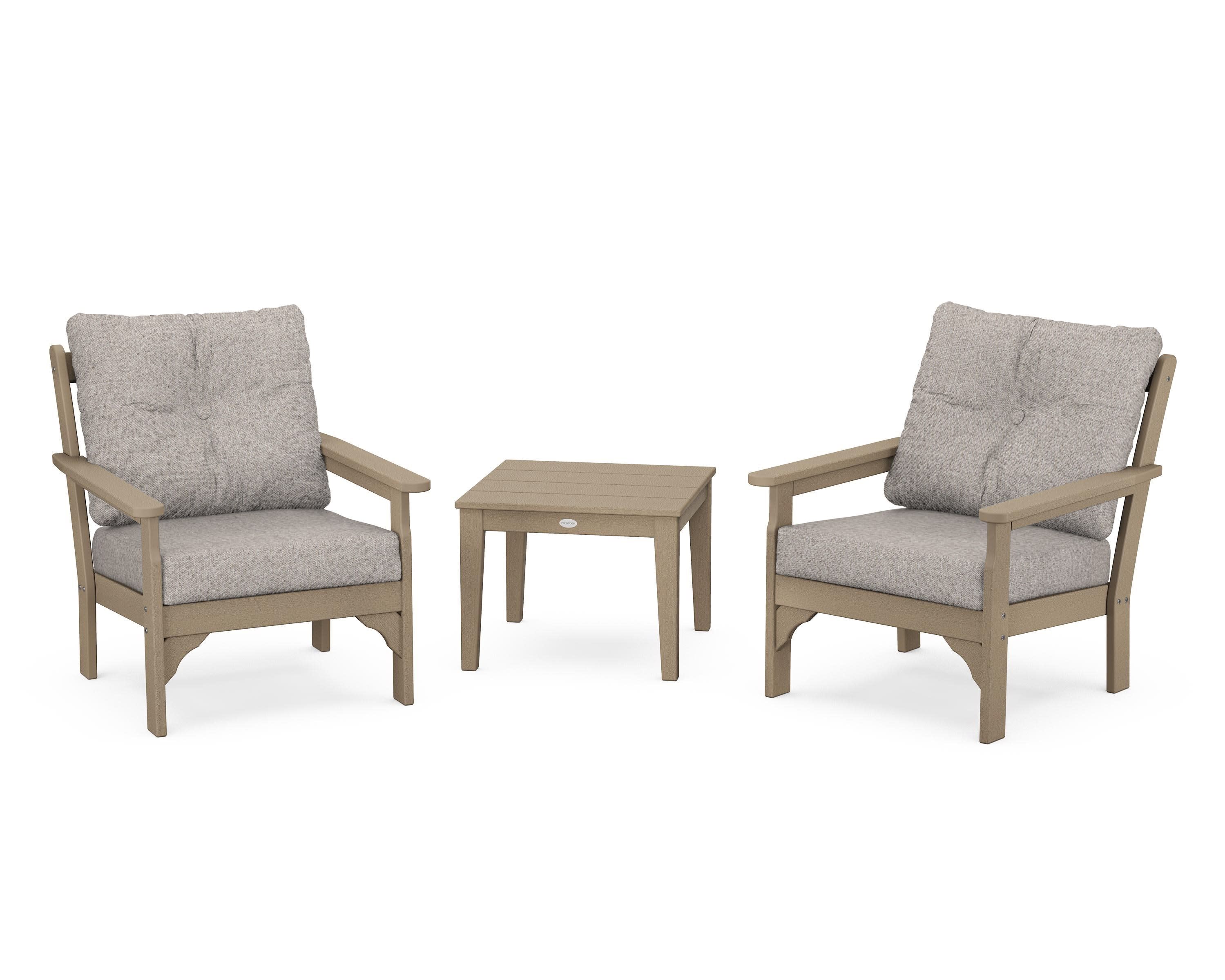 Vineyard 3-Piece Deep Seating Set in Vintage Sahara / Weathered Tweed